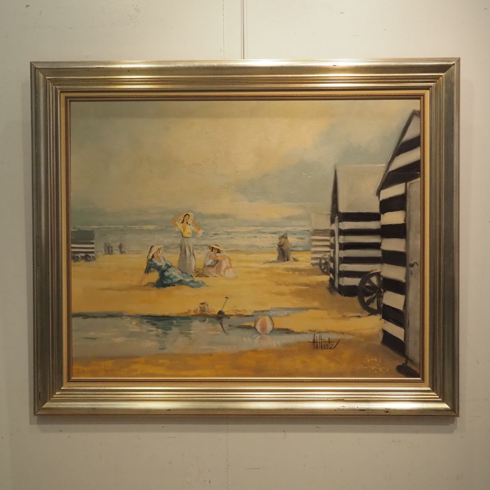 Null De Haute H : 布面油画，Knokke的海岸线，右下方有签名，尺寸：80 x 100 cm