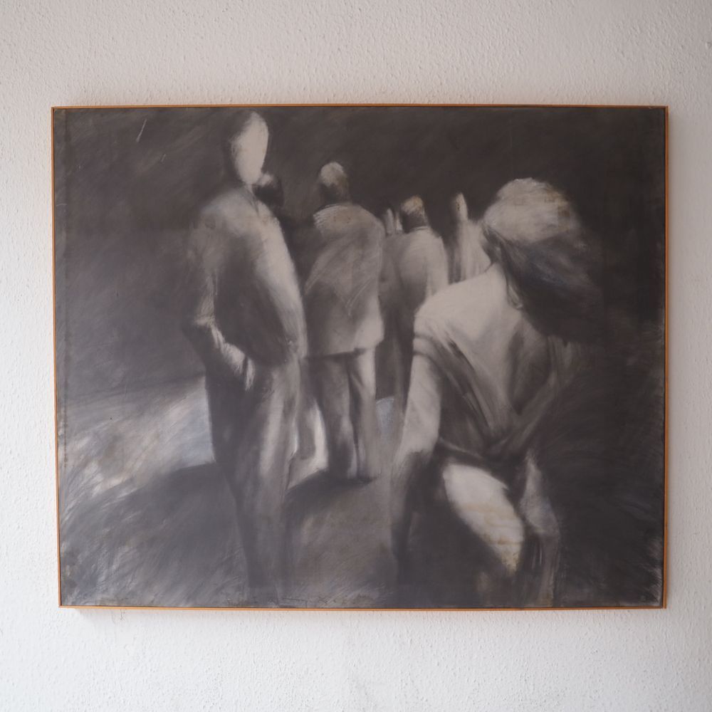 Null Roger Wolfs (1932) : Acrylic on canvas, figures, titled "People on the Beac&hellip;