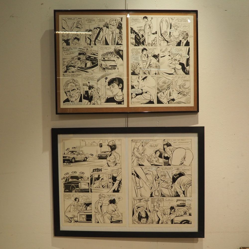 Null Serie von 4 erotischen Tafeln, Original, Tuschezeichnung. Größe: 44,7 x 32 &hellip;