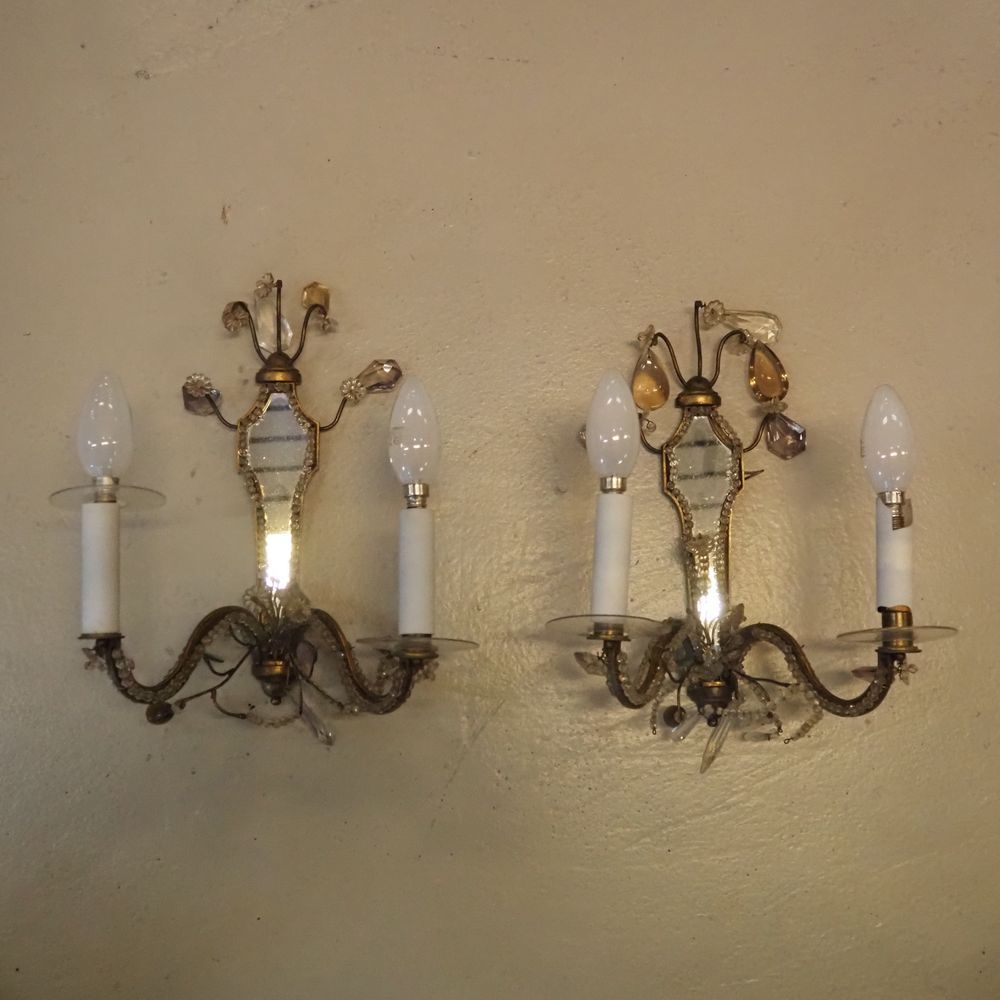 Null Baguès attribué : Paire d'appliques vers 1900, monture en bronze, 2 bras de&hellip;