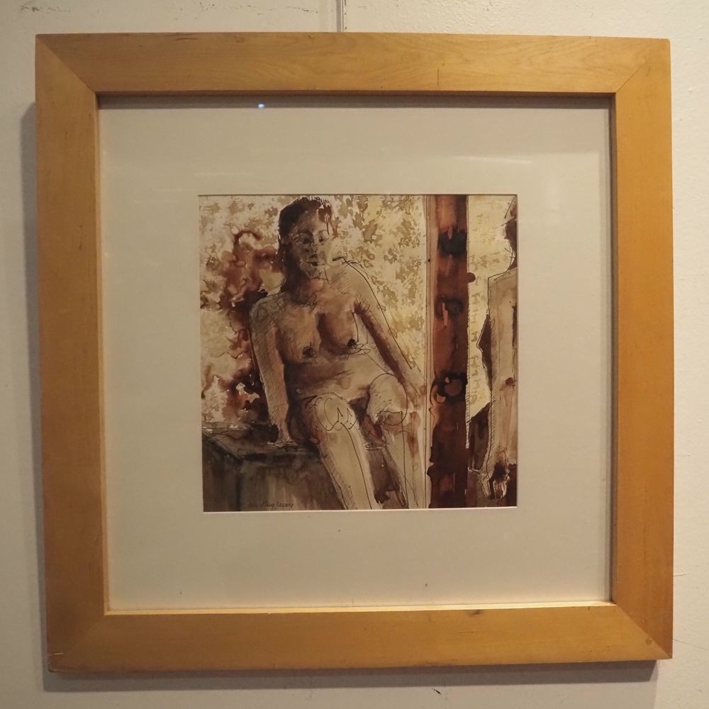 Null 梅-艾尔西：印度水墨画《坐着的裸体女士》，左下角签名，日期为2004年，尺寸：30 x 30厘米