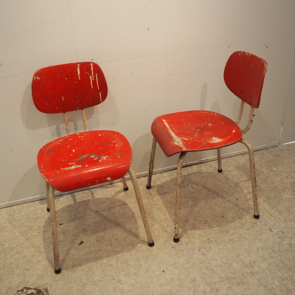 Null Vandermeren Willy in stile : Coppia di sedie da scuola del 1950 circa, sedi&hellip;