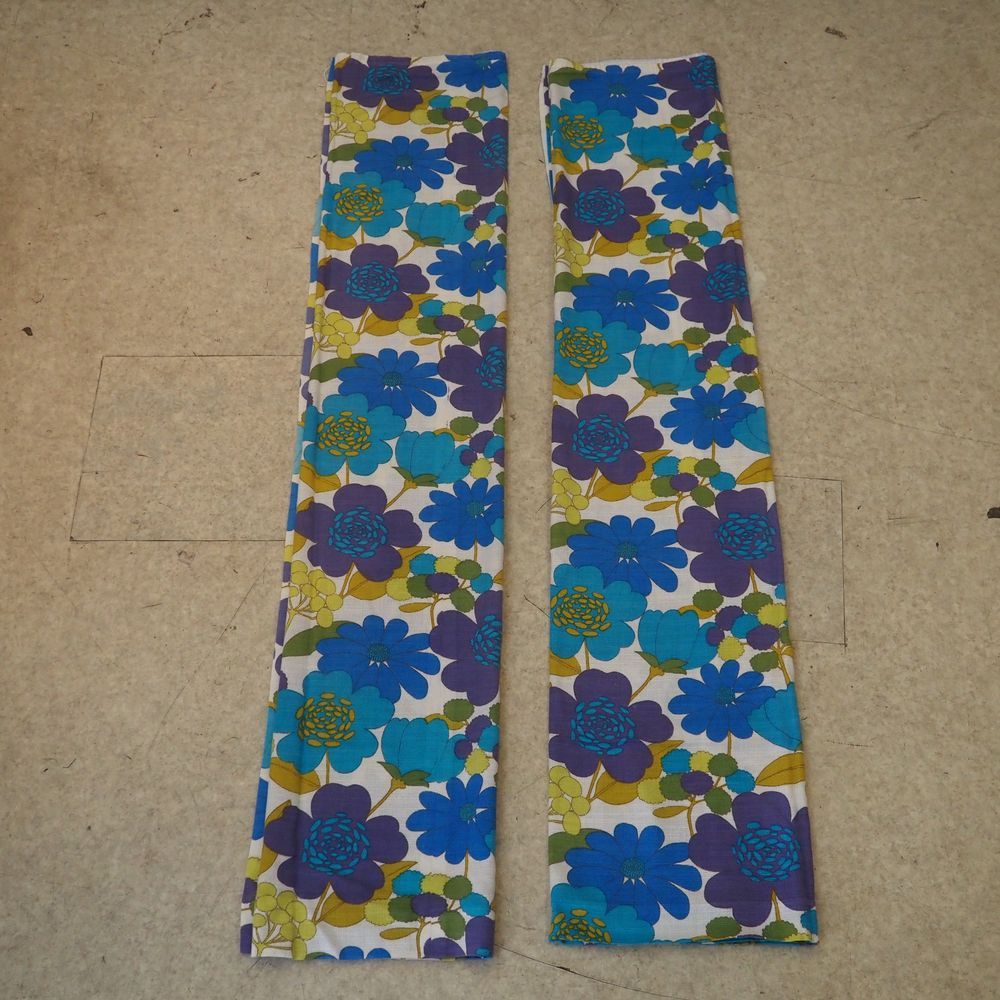 Null Home Fashion : Pair of curtains around 1970, blue-yellow-green floral decor&hellip;
