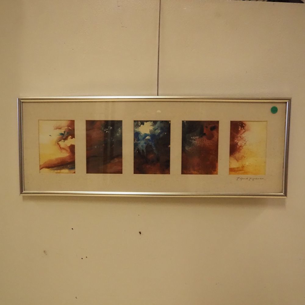 Null 罗兰-基什内尔：由5幅图画组成的纸上混合媒体，右侧有签名，带框尺寸：26 x 71厘米