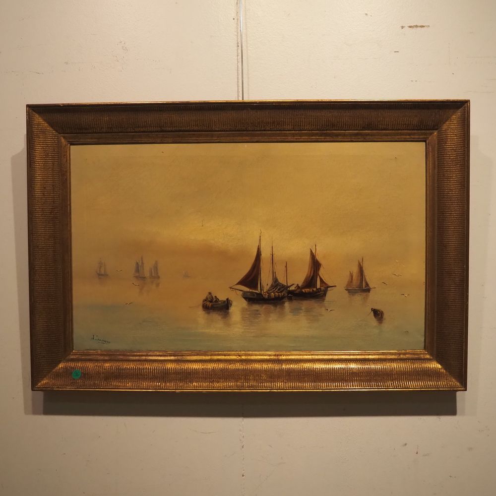 Null A.Lemmens ：约1920年的布面油画，"捕鱼归来"，左下角签名，尺寸：44.5 x 74.5厘米