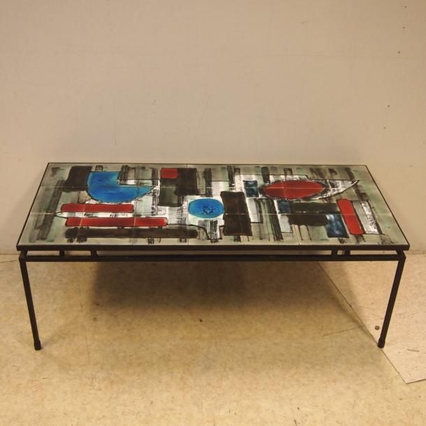 BELARTI Belarti : Table basse création vers 1960, plateau rectangulaire en céram&hellip;