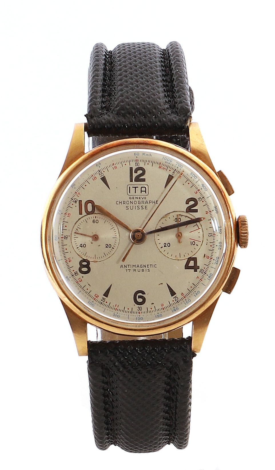 Null ITA Geneva About 1950

N° 18582-48

Men's chronograph wristwatch in 18k (75&hellip;