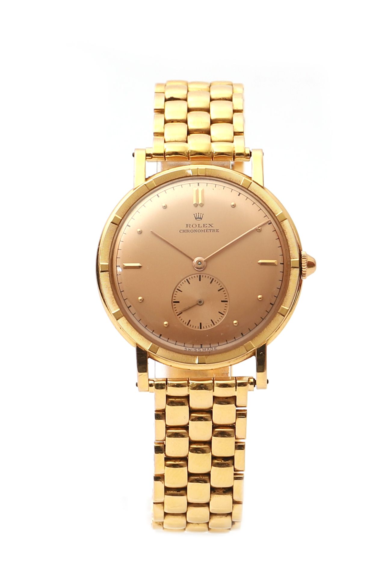Null ROLEX Chronometer Ref 4325 大约1957年

N° 280334

18k (750)玫瑰金男士腕表，罗纹表圈，粉色表盘，索&hellip;