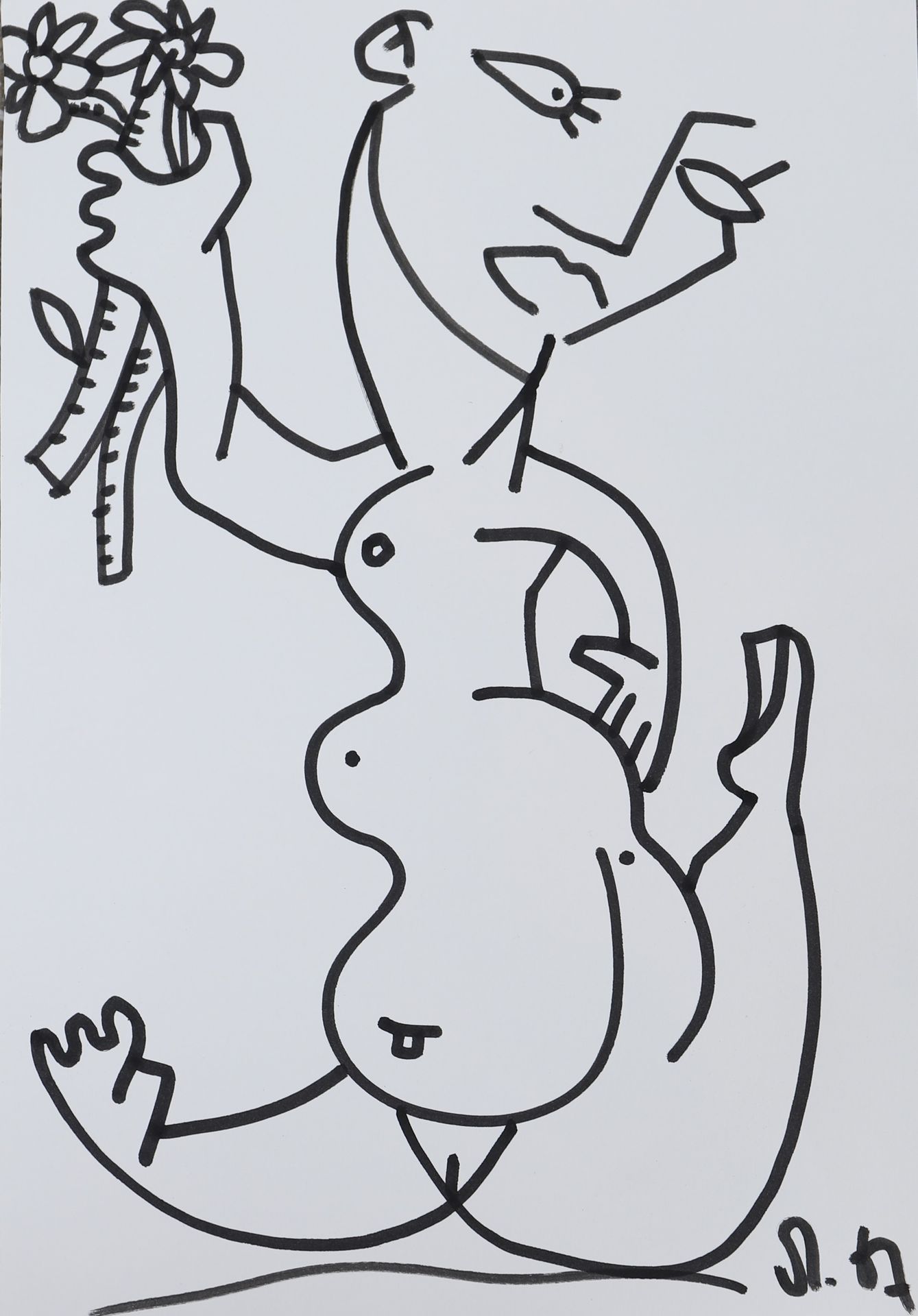 Null 朱利安-马里内蒂（生于1967年

法国画家和雕塑家

单色毛笔画。右下角有图案。

当代时期

出处：卢森堡私人收藏

尺寸：高：42；宽：29厘米&hellip;