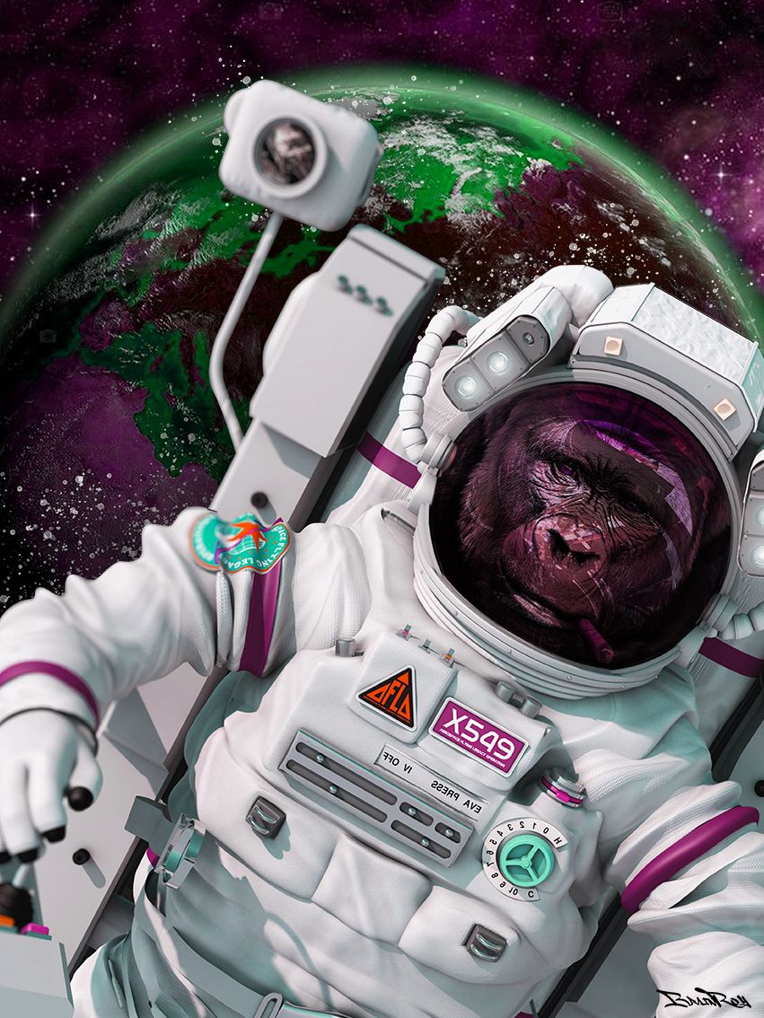 Null BrainRoy (nacido en 1980)

"Mono Astronauta Verde 

Impresión con acabado d&hellip;