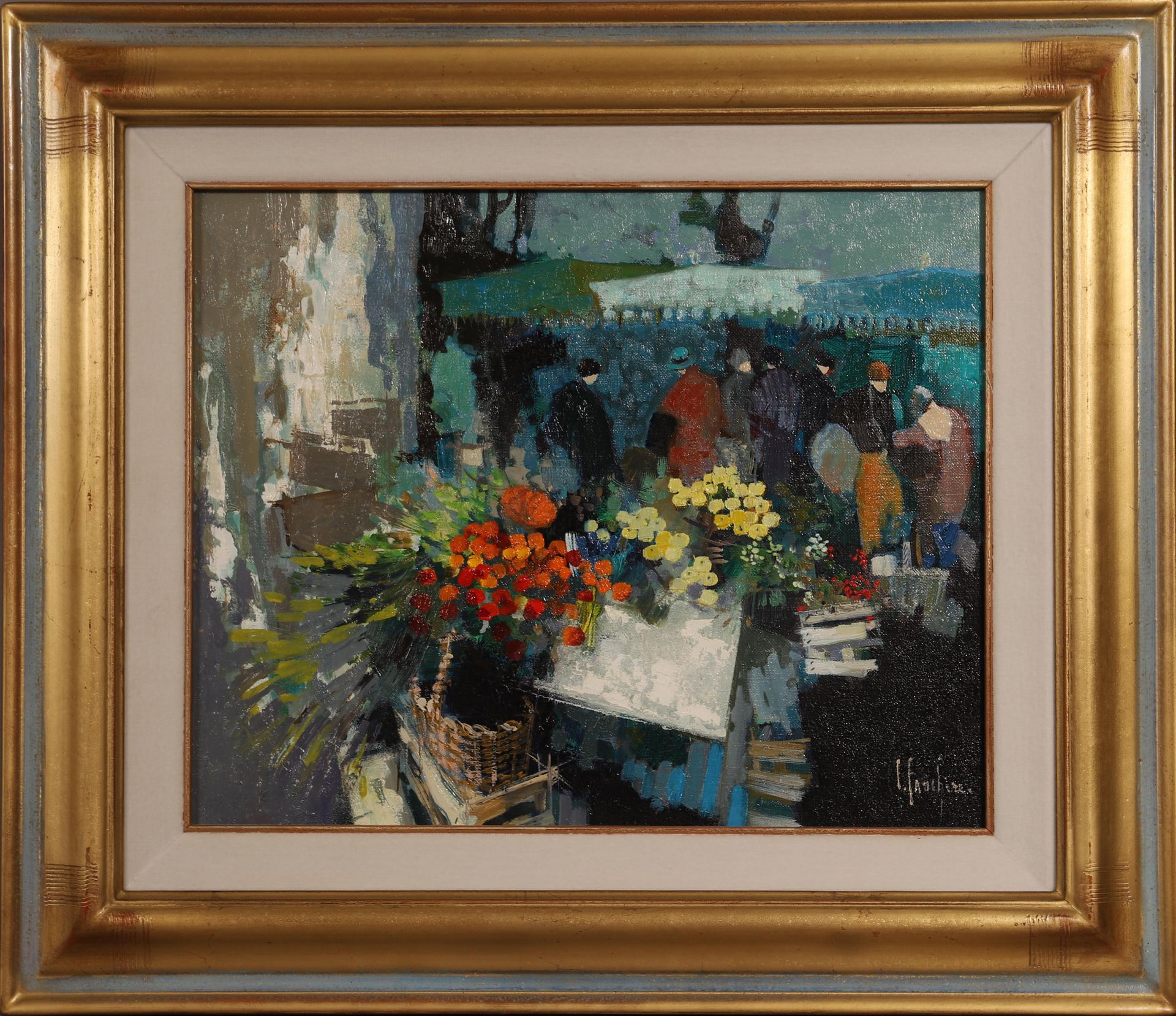 Null 克劳德-福舍尔（1936-2019年）

法国画家

布面油画，市场的景色

右下方有签名。

二十世纪时期

外观尺寸：高：33；宽：41厘米