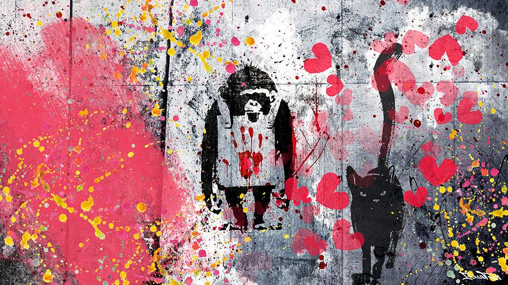 Null Monkey Cat, BrainRoy dans l'esprit de Banksy, Finition verre acrylique prin&hellip;