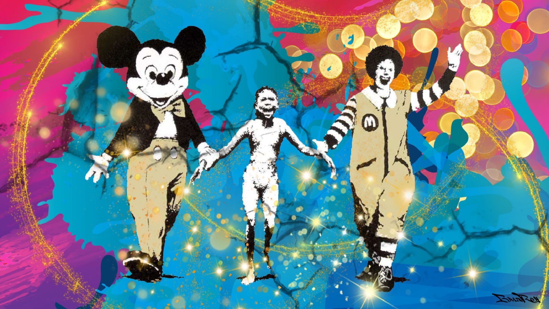 Null Ronald & Mickey, BrainRoy dans l'esprit de Banksy, Finition verre acrylique&hellip;