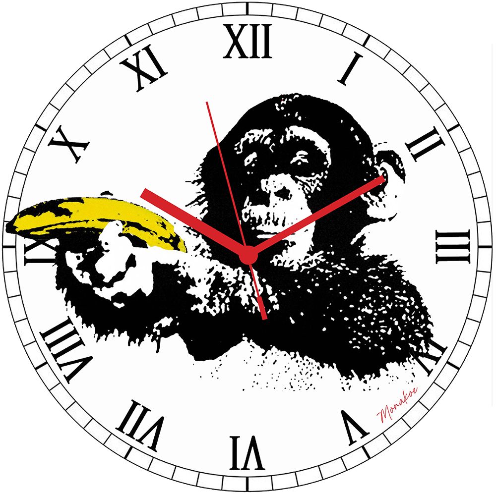 Null 猴子表盘，Monakoe，电池驱动的手表，灵感来自班克斯的角色，丙烯酸玻璃印刷品，用美国盒子装裱，10件，直径39厘米。