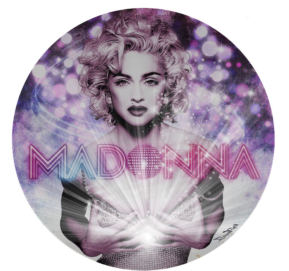 Null Madonna Glitter, BrainRoy, Acrylglas-Finish print, gerahmt mit Wandbefestig&hellip;