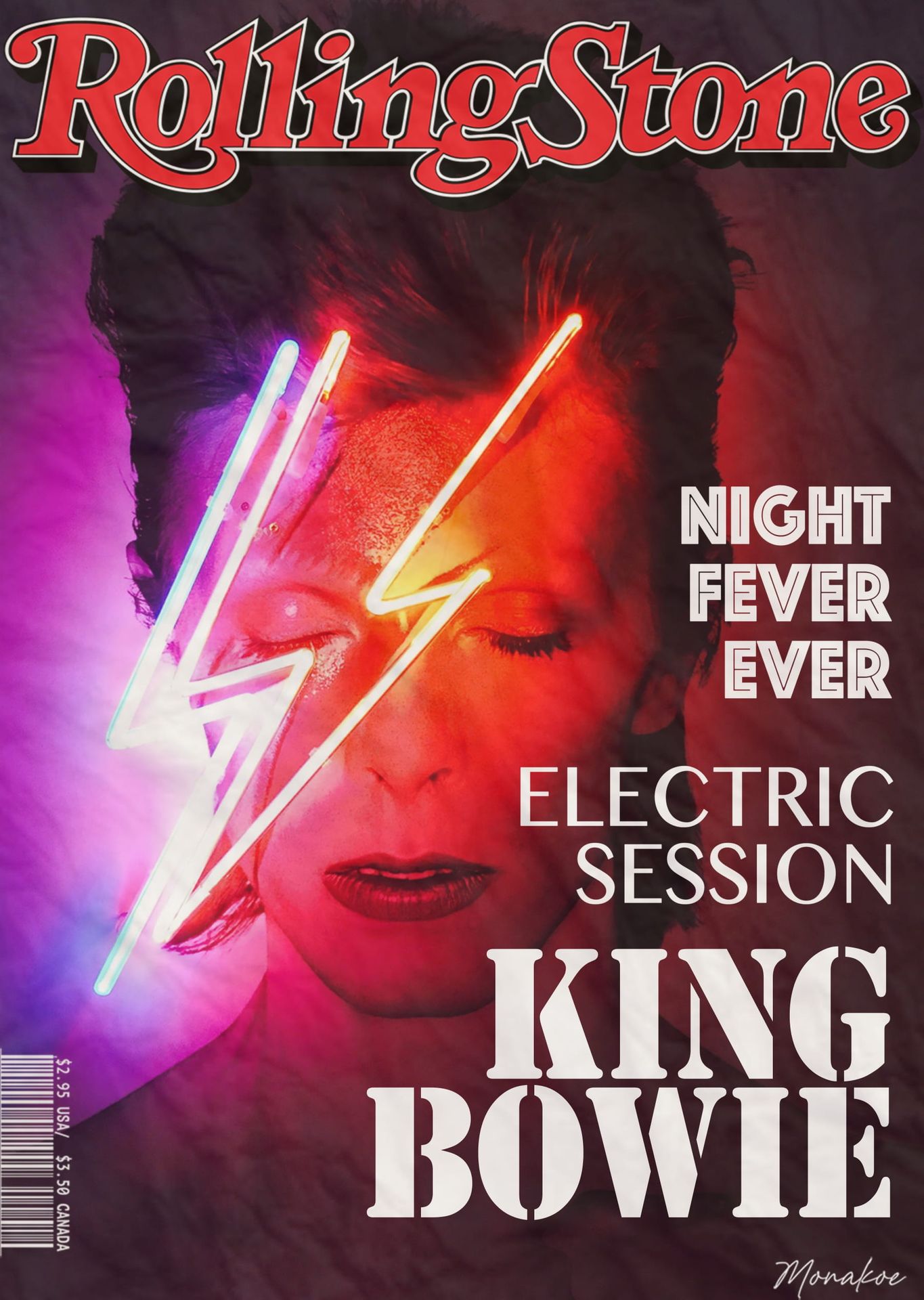 Null Rolling Stone Magazine (nach), Bowie, Monakoe, gedruckt auf kaschiertem Pap&hellip;