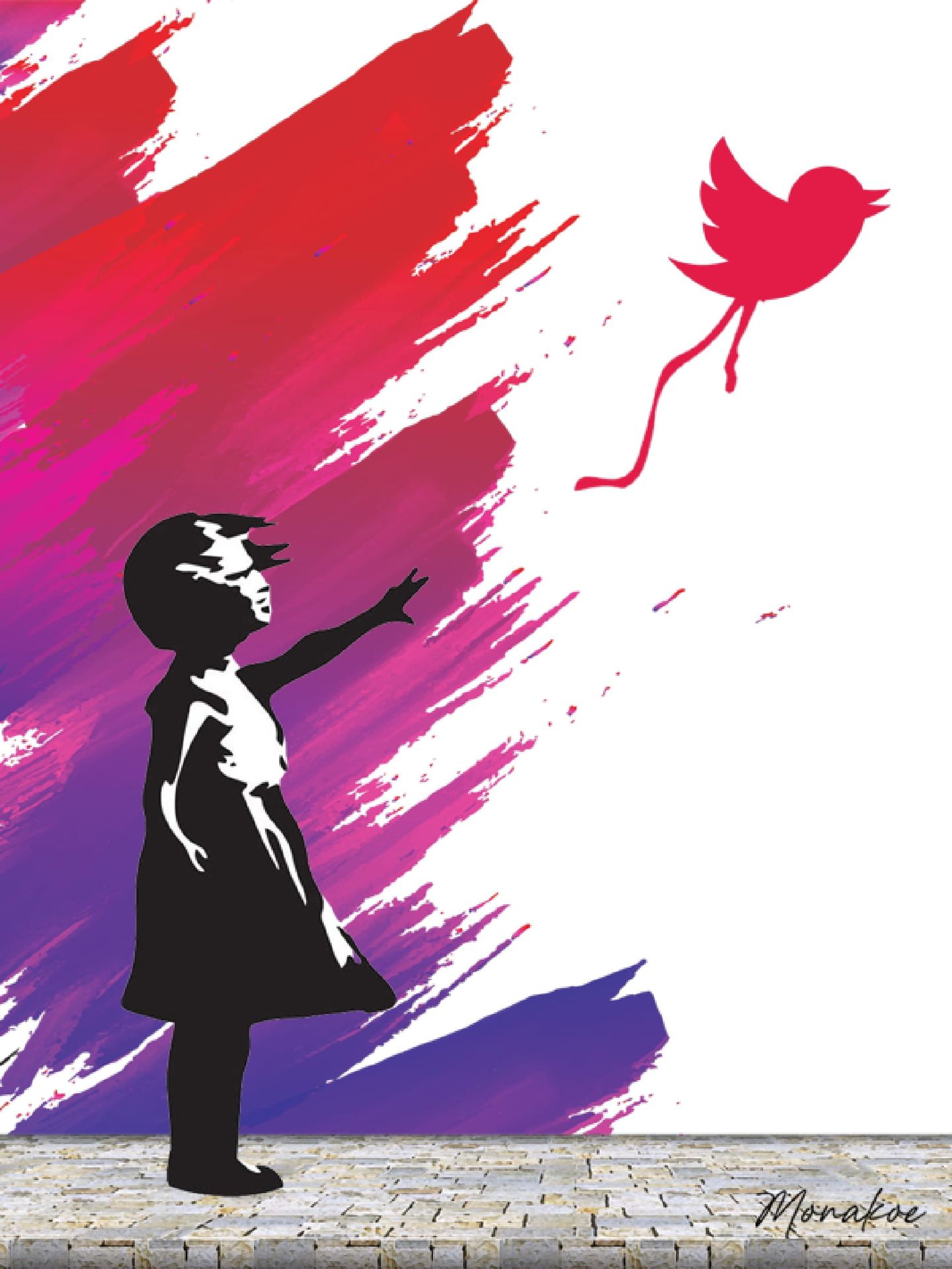 Null Twitter Balloon Girl, ispirato al personaggio di Banksy, Monakoe, Acrilico &hellip;