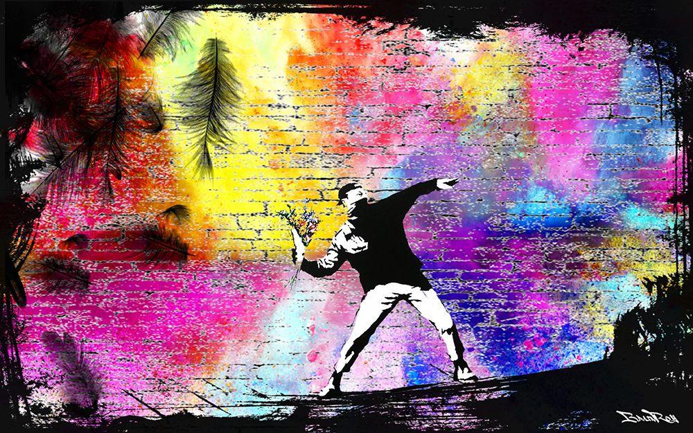 Null Flowerbomber, BrainRoy nello spirito di Banksy, Acrilico finitura vetro, in&hellip;