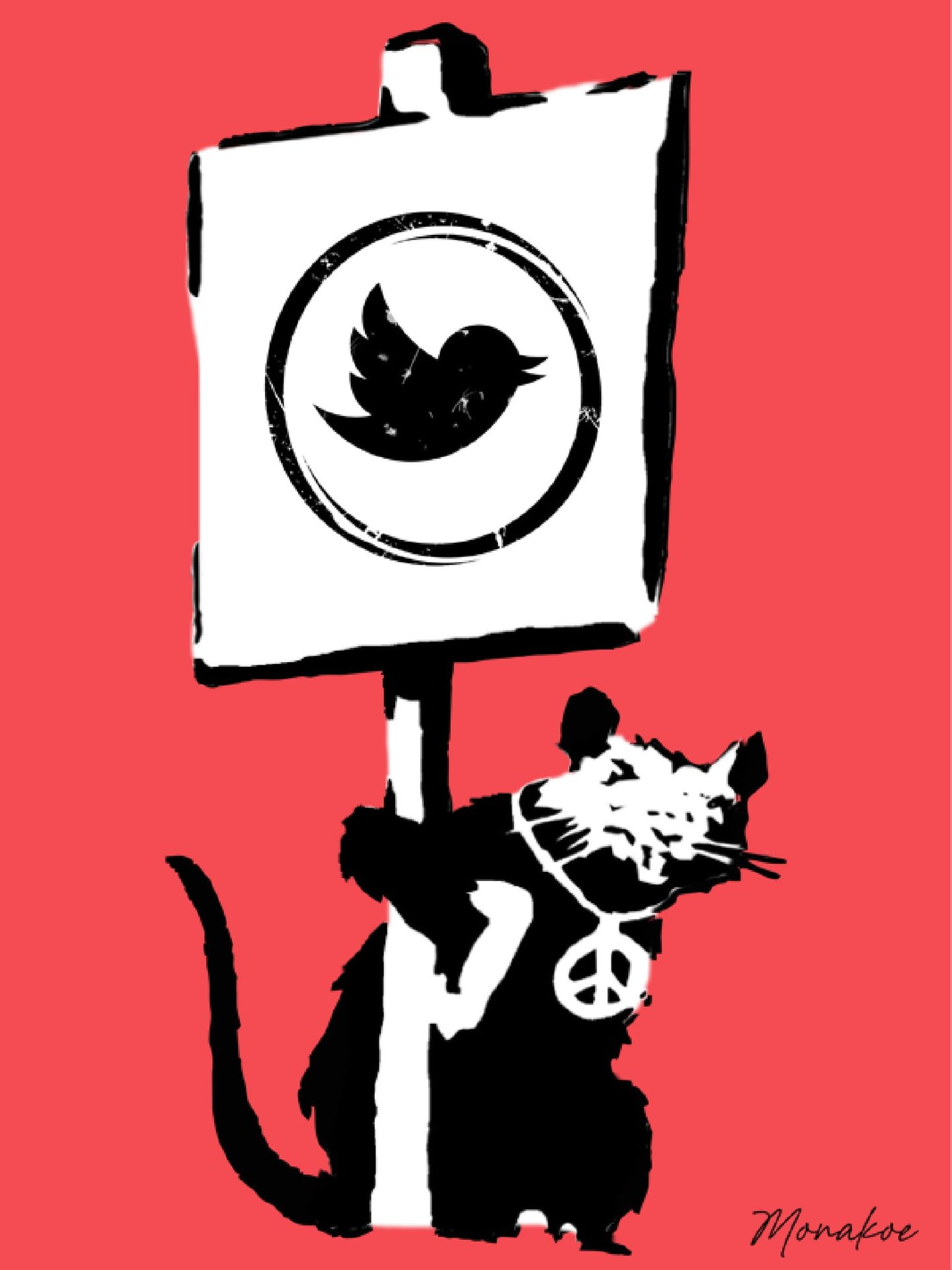 Null Twitter Rat, inspiriert von Banksys Figur, Monakoe, Acrylglas-Finish Print,&hellip;