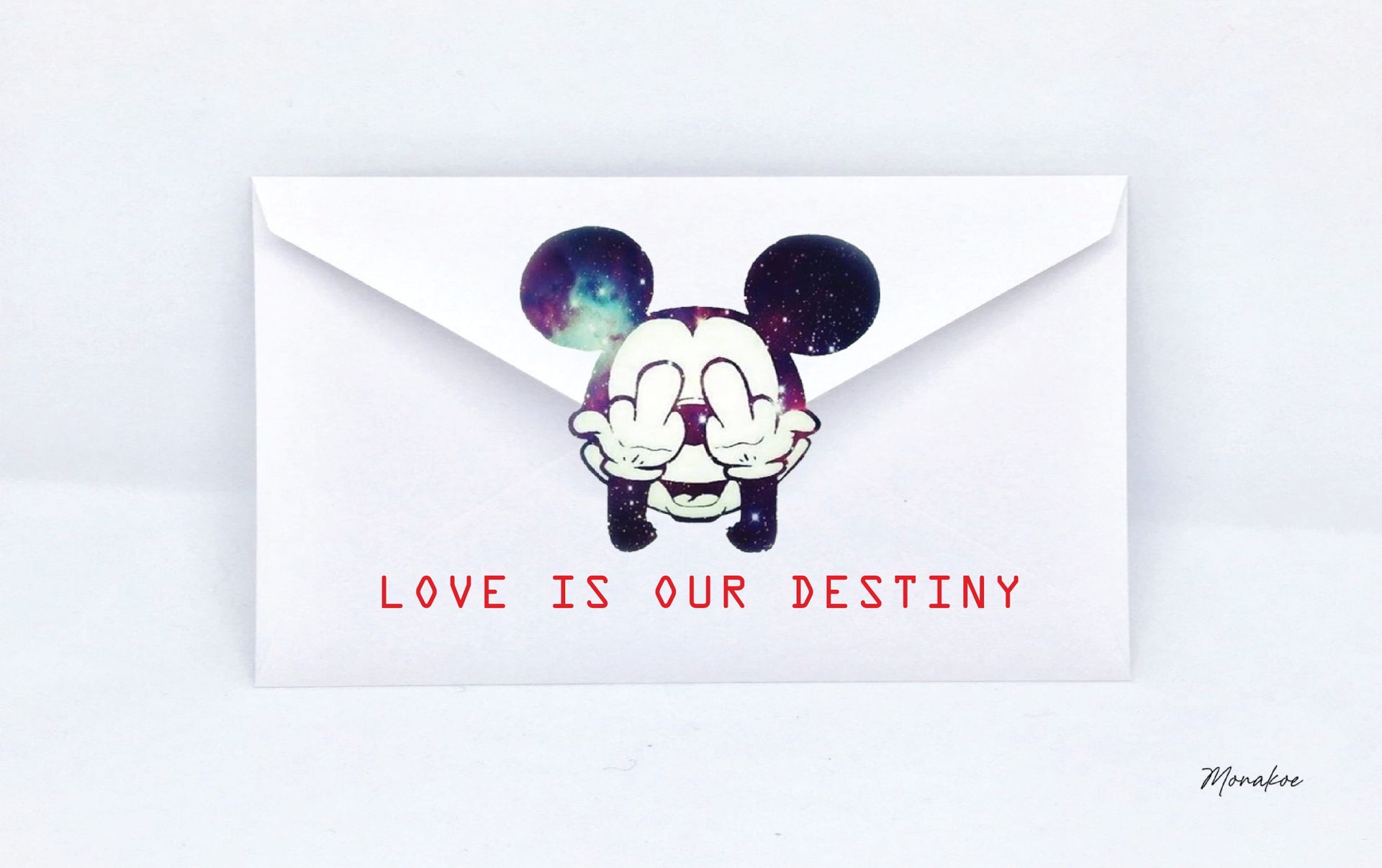 Null Enveloppe Mickey middle finger, Love is your destiny, Monakoe, imprimé sur &hellip;