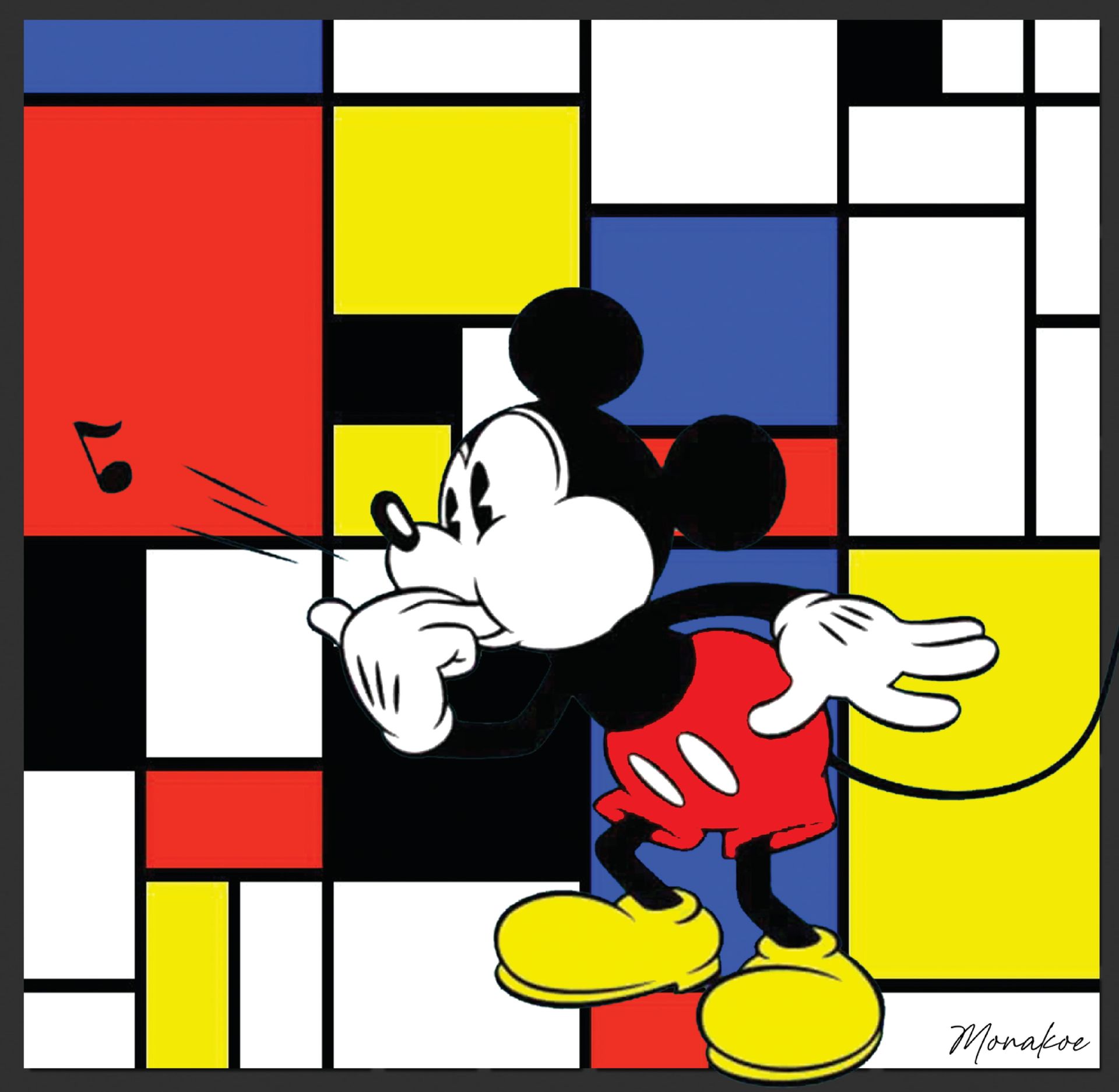 Null Mickey Mondrian (after), Monakoe, Finishing acrylic glass print, framed in &hellip;