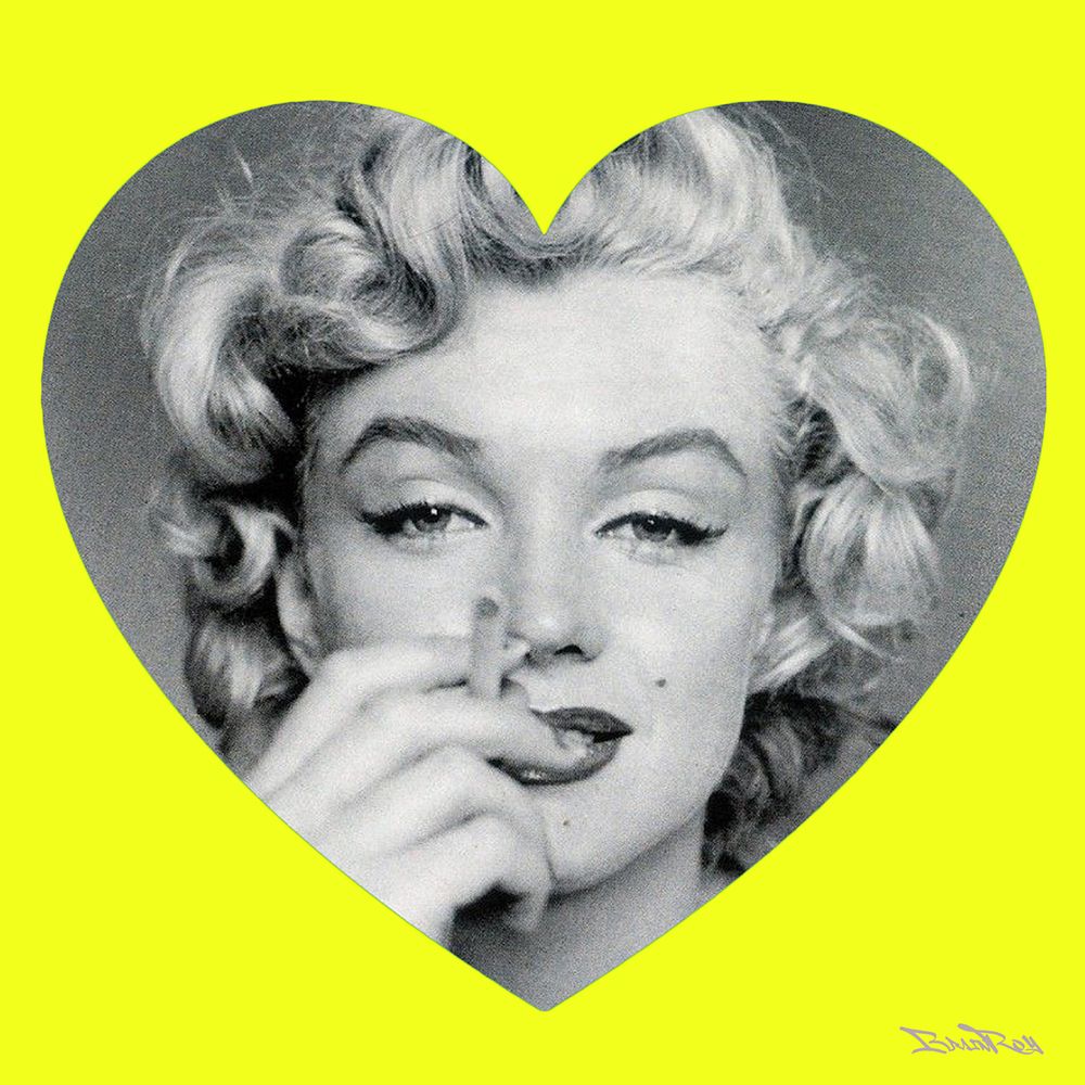 Null Marilyn Cœur jaune, BrainRoy, Finition verre acrylique print, encadré en ca&hellip;