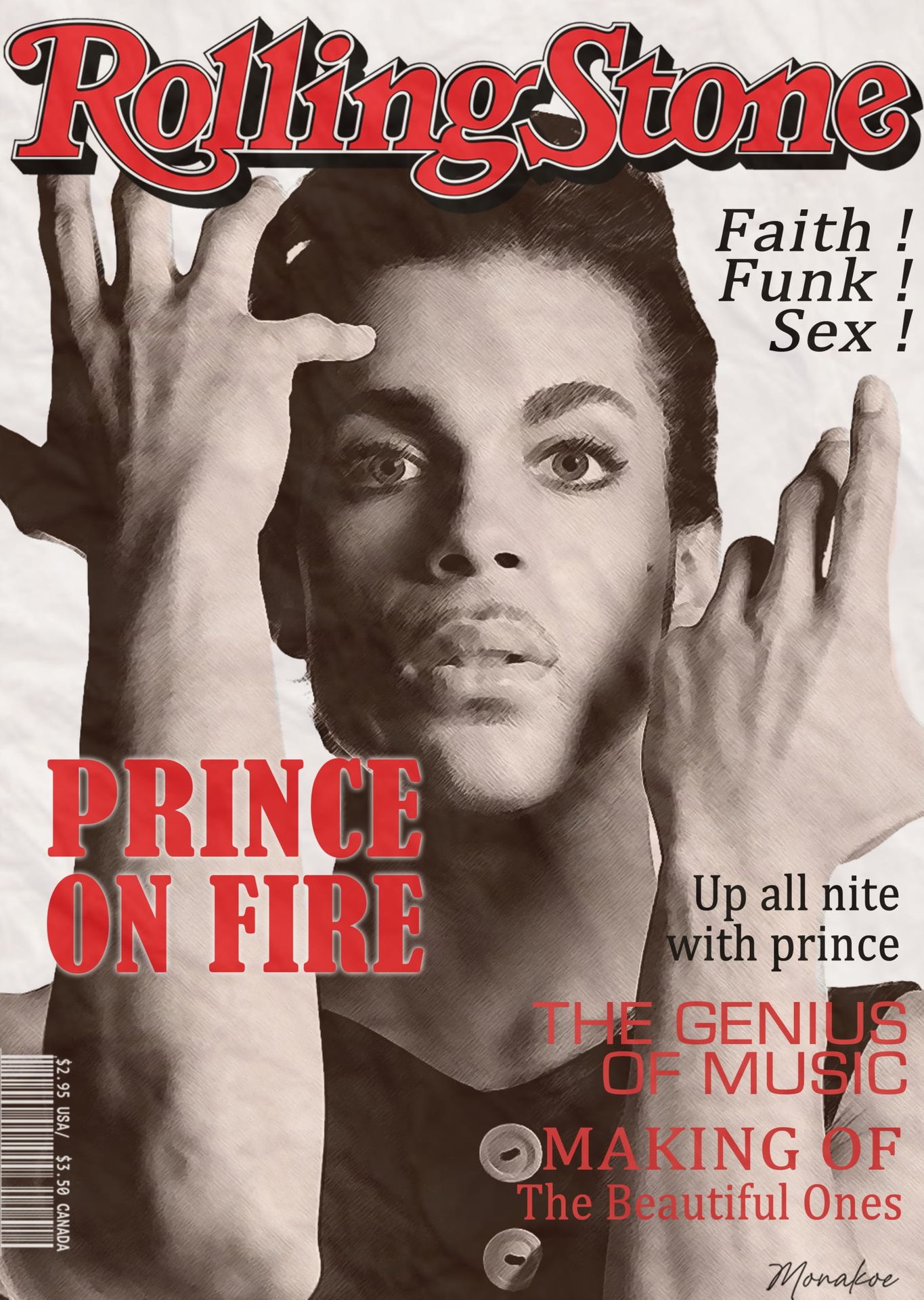 Null Rolling Stone Magazine (after), Prince, printed on Fine Art Paper, Black Fr&hellip;