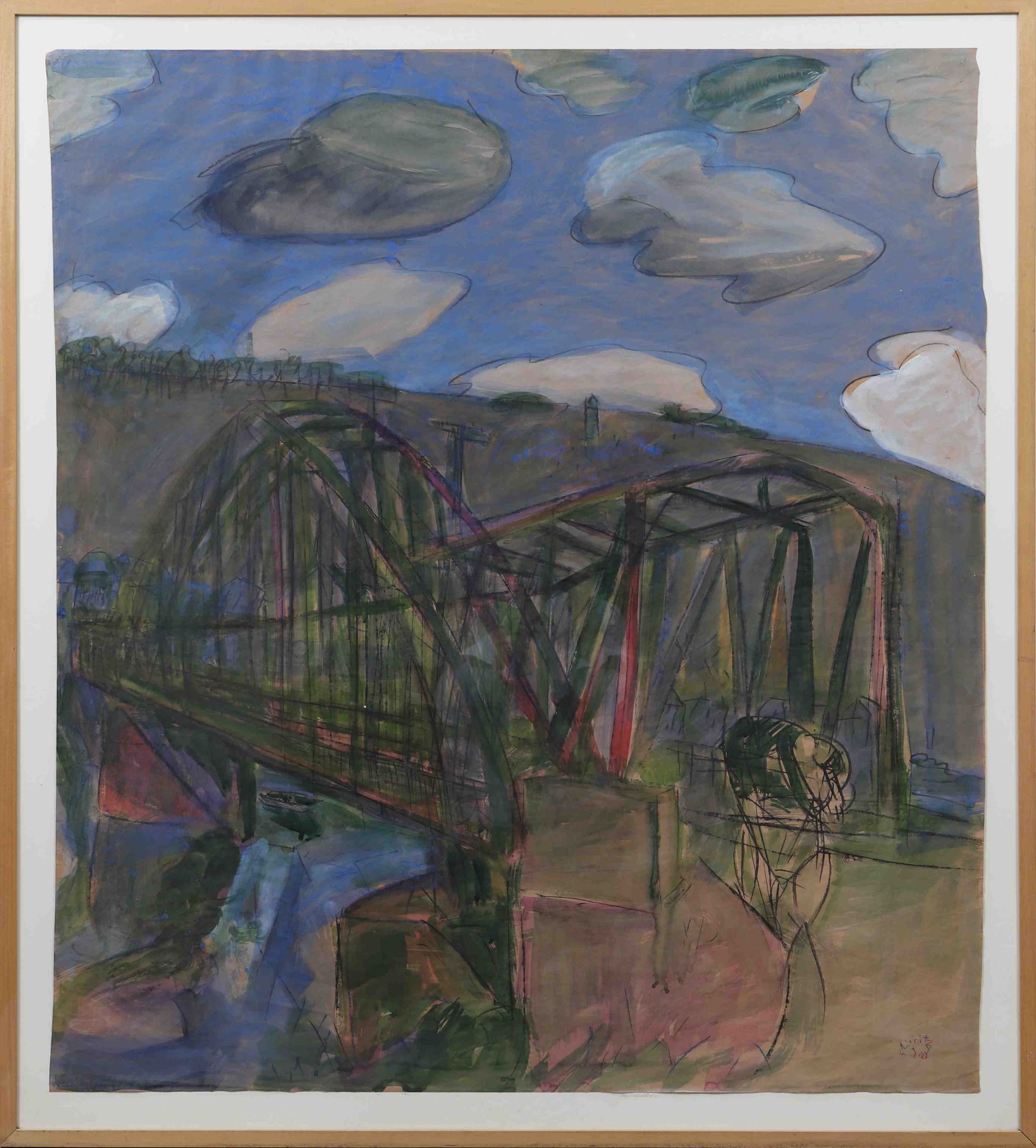 Null 莫里茨-内伊（生于1947年）《桥 
卢森堡画家 
纸上水粉画，已签名并注明日期4.08.1987 
目测尺寸：高：119；宽：106厘米