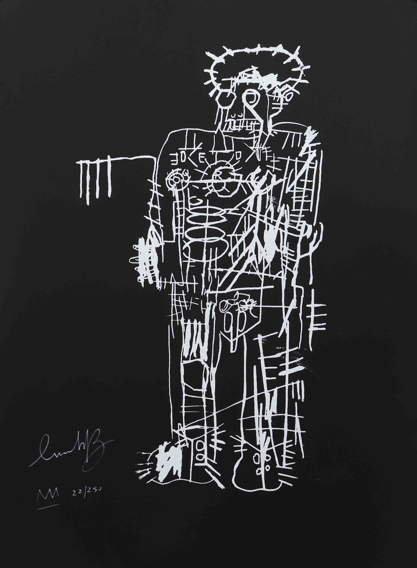 Null 让-米歇尔-巴斯奇亚(1960-1988)(后)
单色石版画，"站立的人物 "1982年。 
有签名和皇冠，编号为22/250 
尺寸：高：77；宽：&hellip;