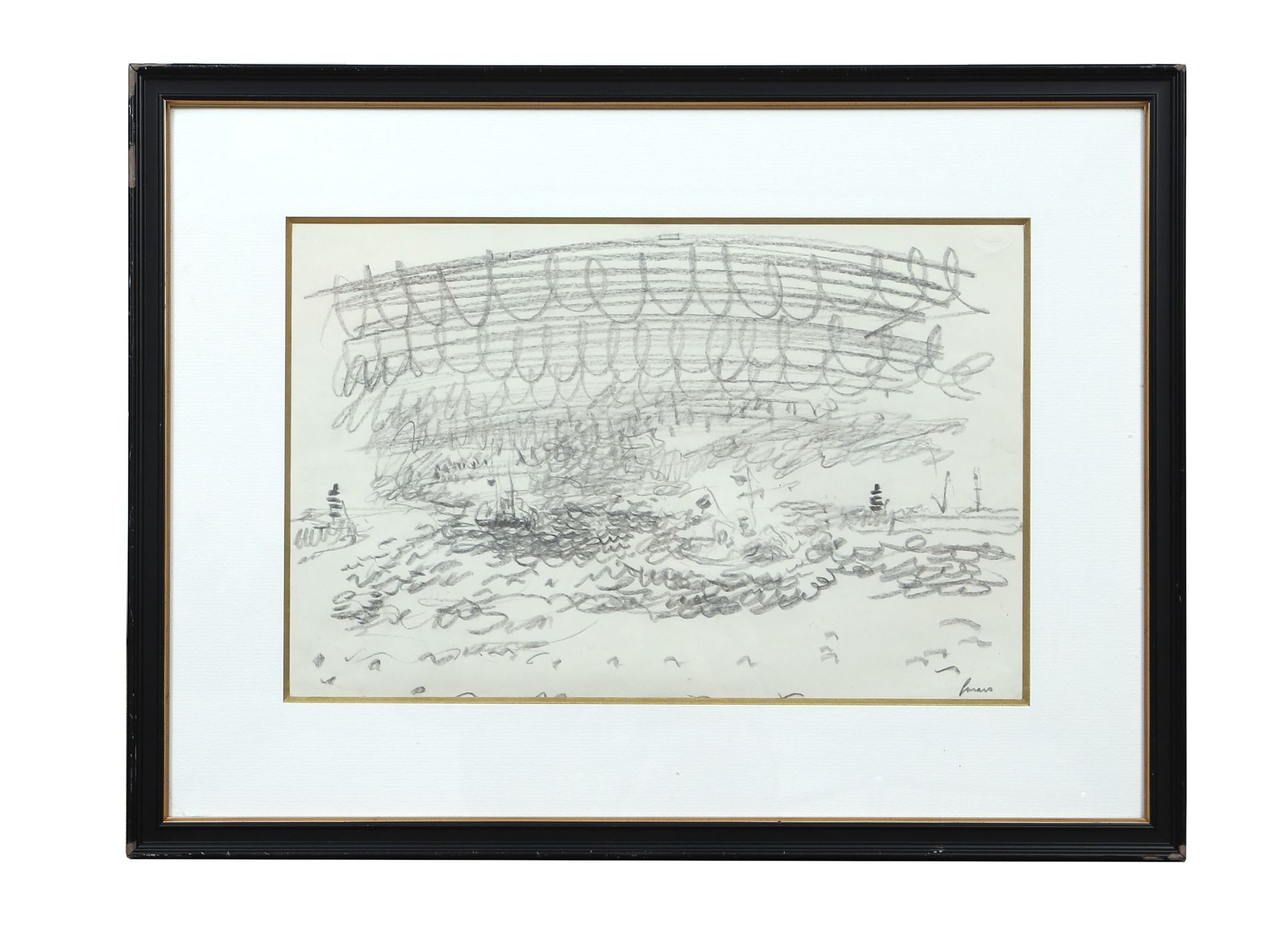 Null 让-福萨罗（生于1925年） 
法国画家和水彩画家 
港口的入口 
纸上原创素描，右下角签名。 
20世纪时期 
目测尺寸：高：30；宽：47厘米