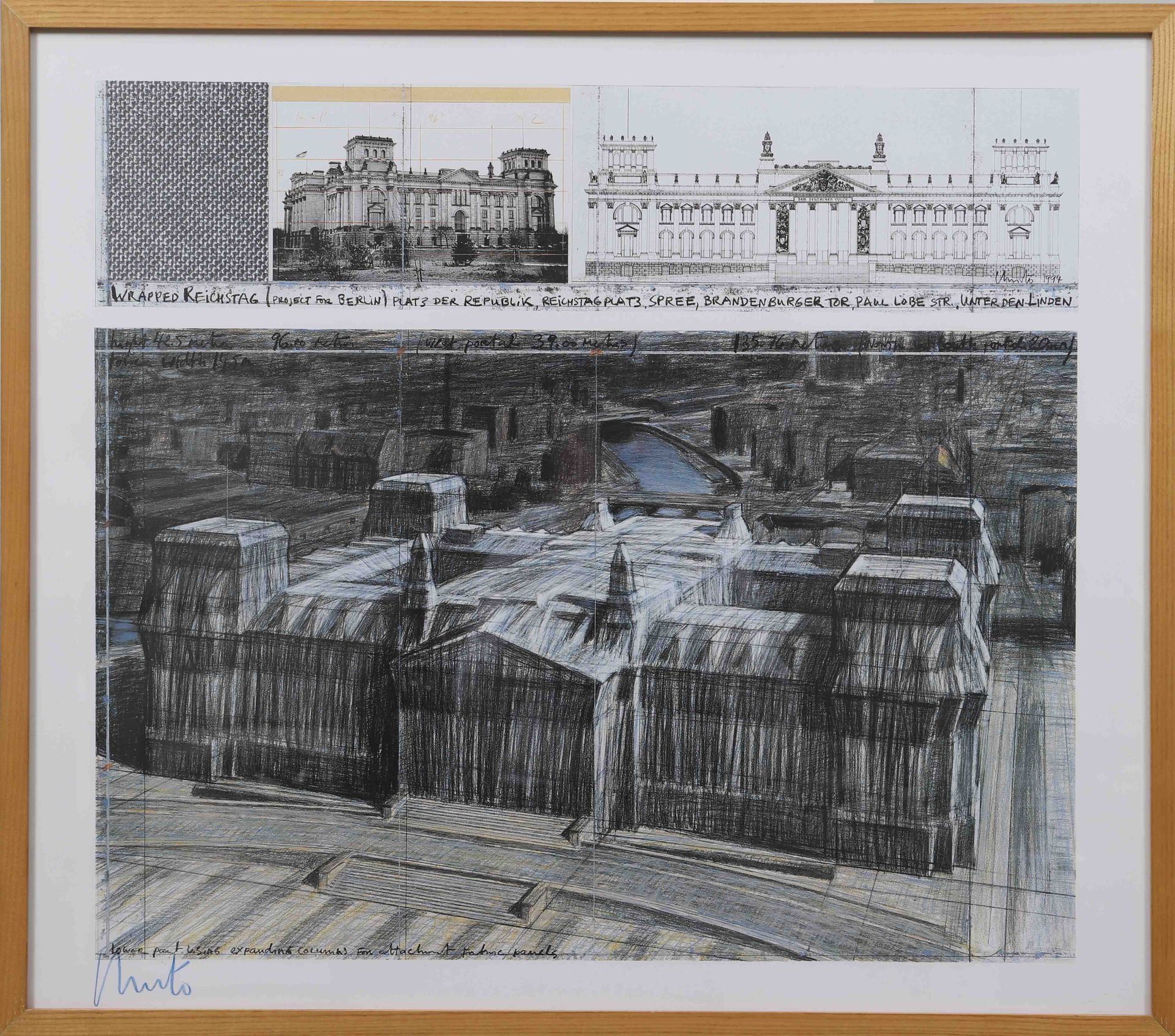 Null CHRISTO 
"Wrapped Reichstag" 
Mehrfarbige Lithographie des Entwurfs, mit ei&hellip;