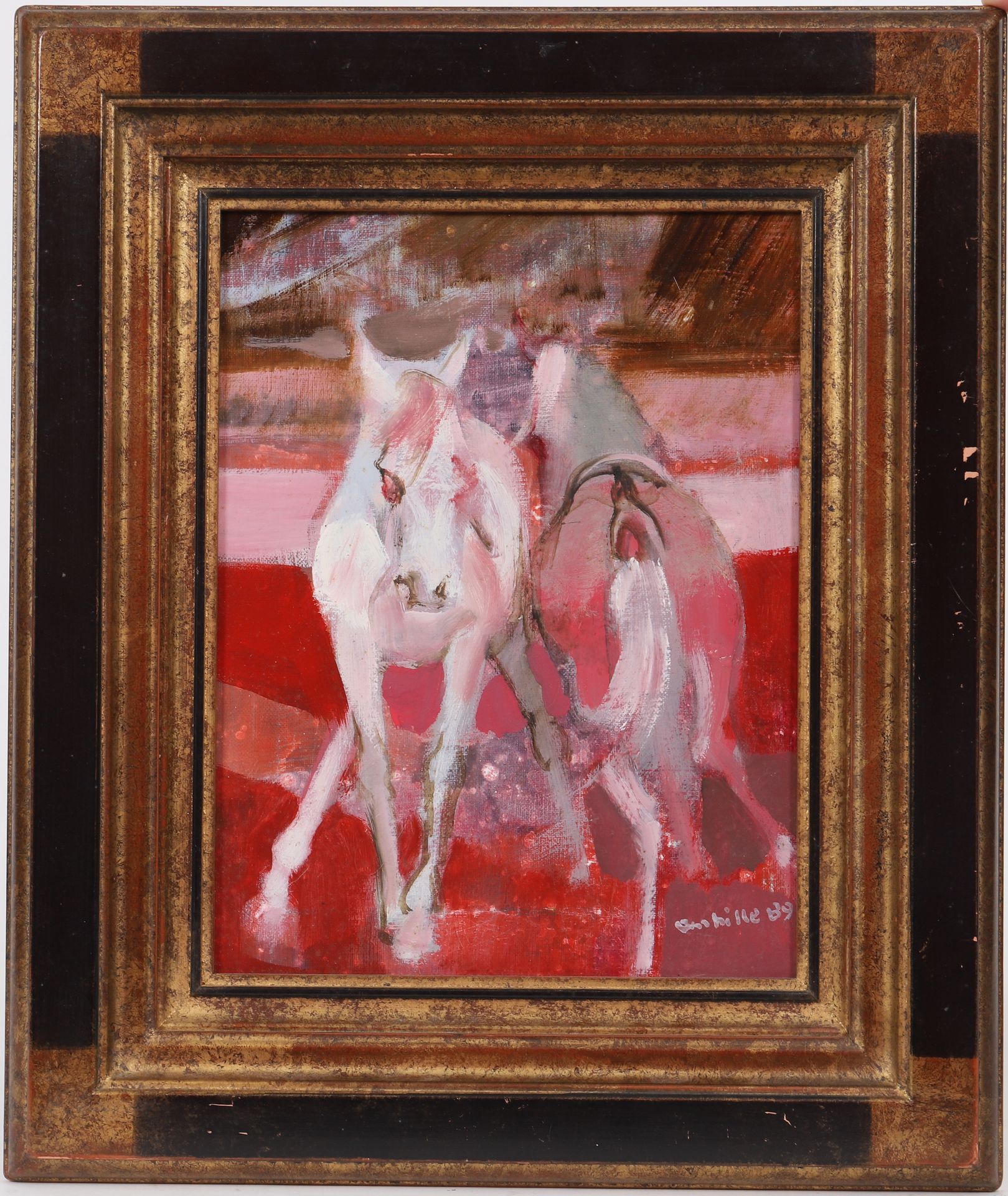 Null 保罗-安比尔(1930-2010) 
"马戏团里的马"。 
布面油画，右下方有签名和日期89 
目测尺寸：高：34；宽：25.5厘米
