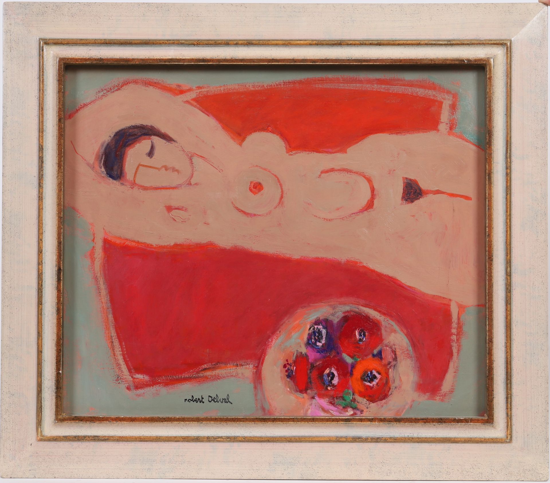 Null Robert Delval (nacido en 1934) 
Pintor francés 
"Desnudo moreno y anémonas &hellip;