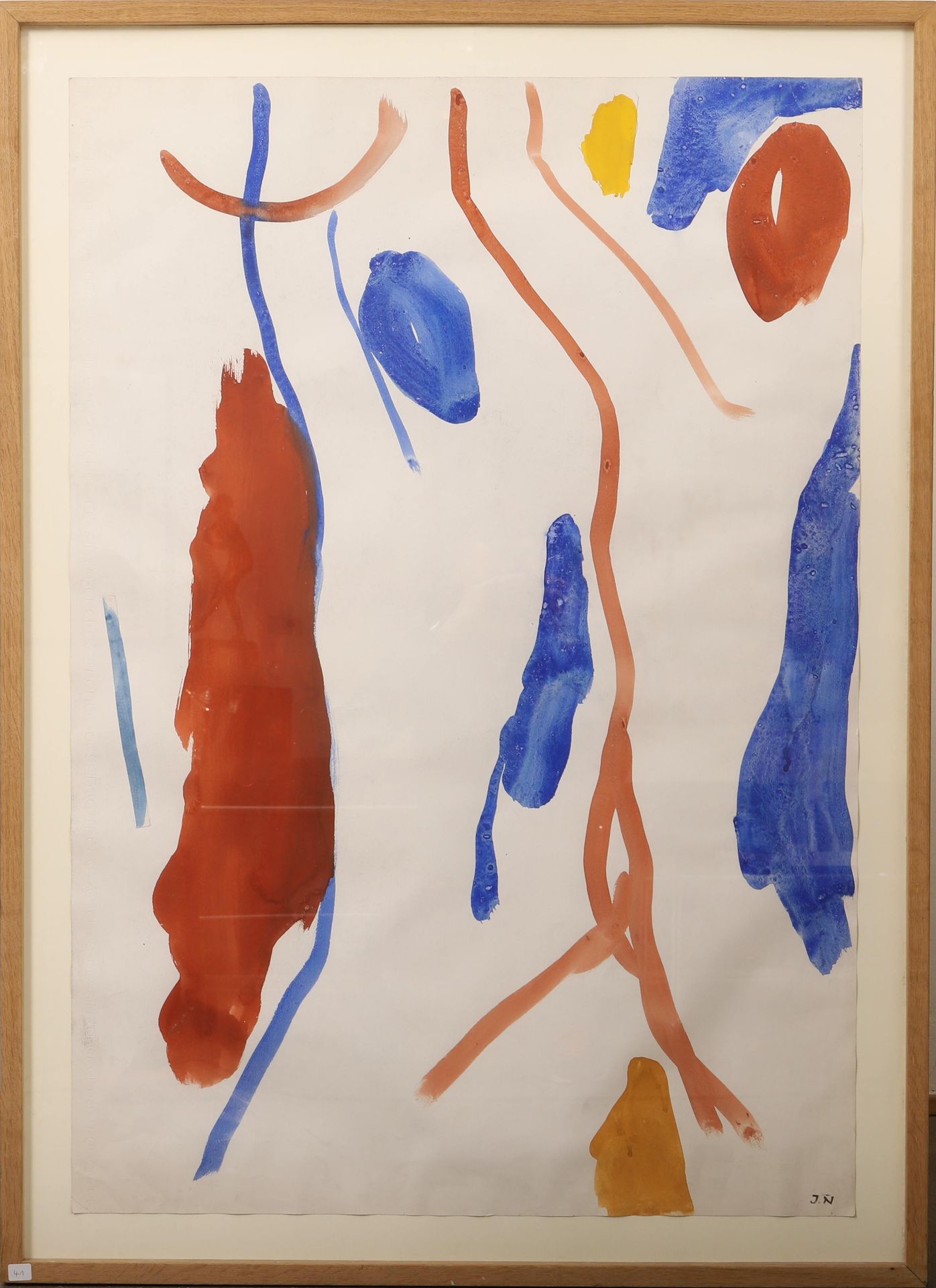 Null 雅克-内斯特莱 (1907-1991) 
法国画家 
纸上水粉画和拼贴画。右下角有艺术家的印章。 
以实心橡木为框架。 
约1960年 
约20世纪。&hellip;