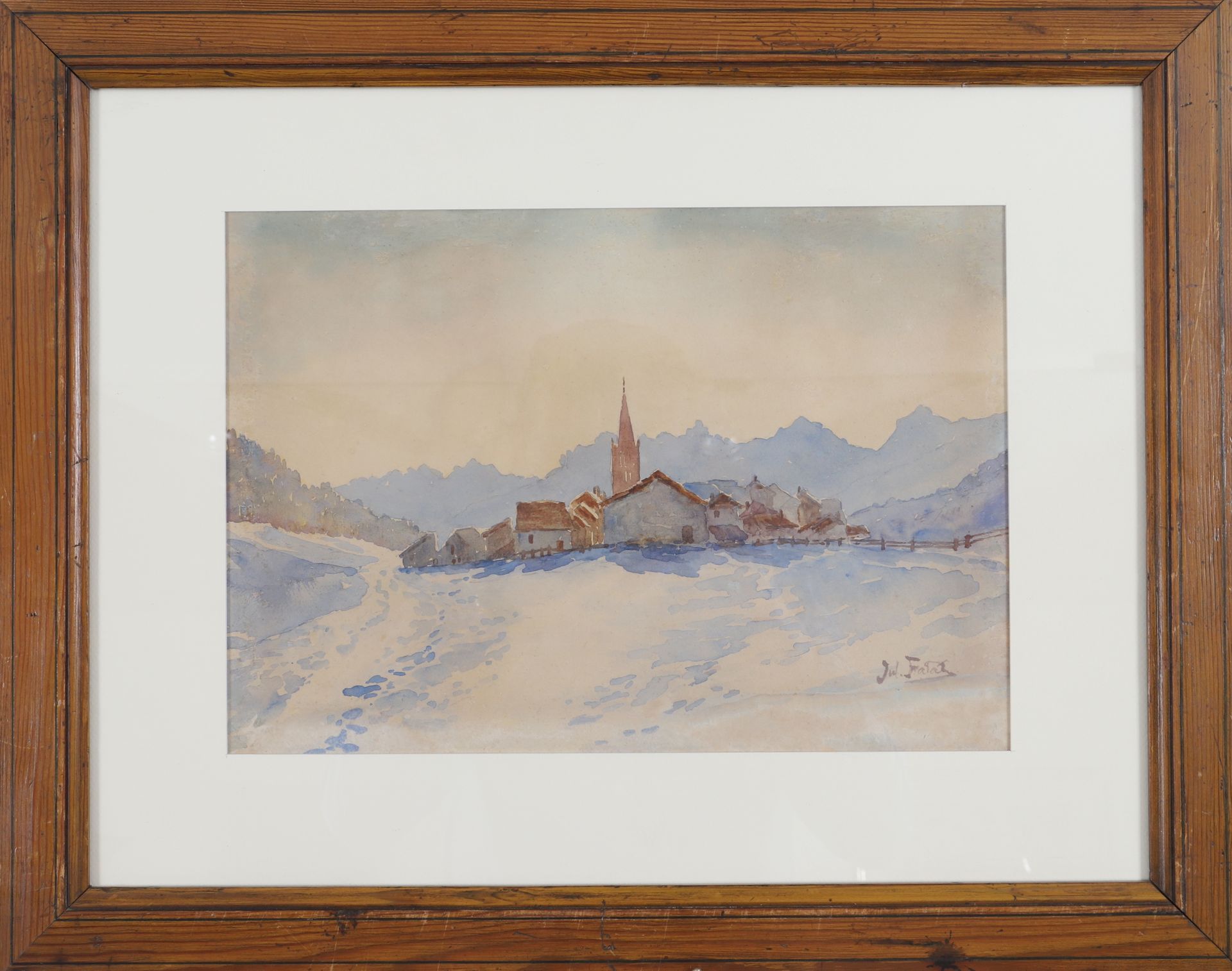 Null Julian FALAT (1853-1929)
Rare aquarelle représentant une vue enneigée
Signé&hellip;