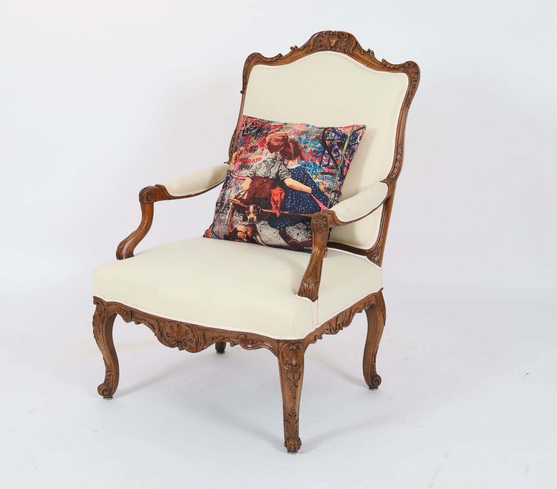 Null Regency flat-back armchair - 18th century
In natural wood, seat and back up&hellip;