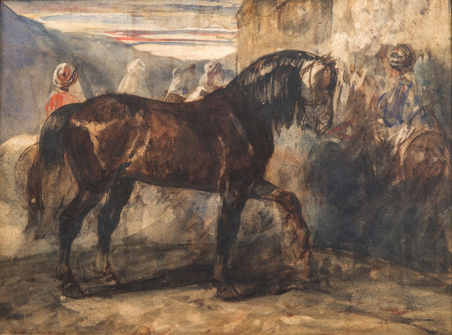 Null Géricault之后。"马和阿拉伯人"，水彩和水粉画（23.5 x 31.5厘米



专家：Patrice Dubois先生