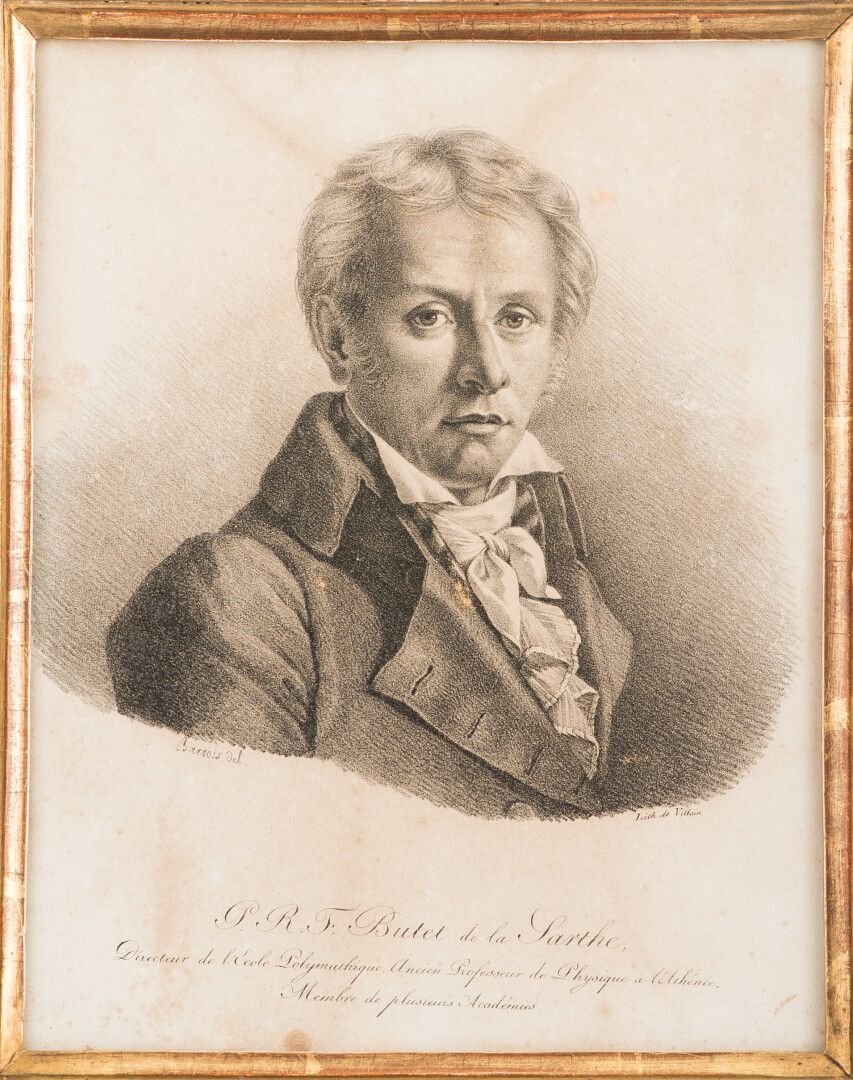 Null 巴鲁瓦（1786-1841）之后。"皮埃尔-罗兰-弗朗索瓦-布泰（1769-1825）的肖像，维兰的石版画，镀金木框（目测：26,5 x 21厘米）（&hellip;