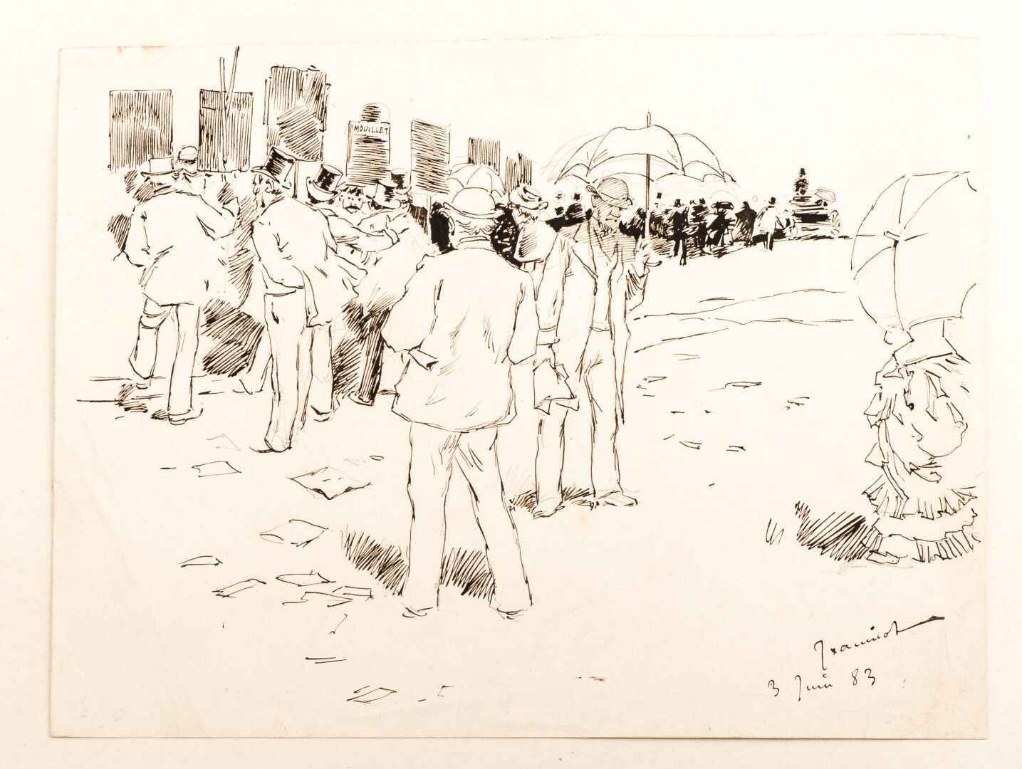 Null 皮埃尔-乔治-让尼奥（1848-1934）。"Les Affiches"，水墨画，表现男人在海报（赛马？）前，右下方有签名，日期为 "83年6月3日"&hellip;