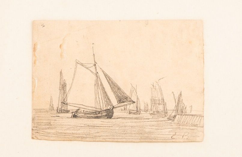Null 欧仁-布丁 (1824-1898)

船，敞开的帆，约1854-1860年

纸上铅笔。

右下角有图案。

9,7 x 13,7 cm

(污损和胶&hellip;
