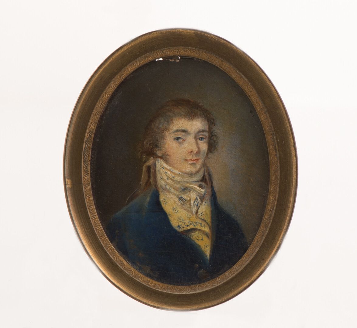 Null 18世纪末的学校，"萨布隆尼埃先生的肖像"，微型画，面板油画，背面有墨水题词（6 x 5.5厘米）。