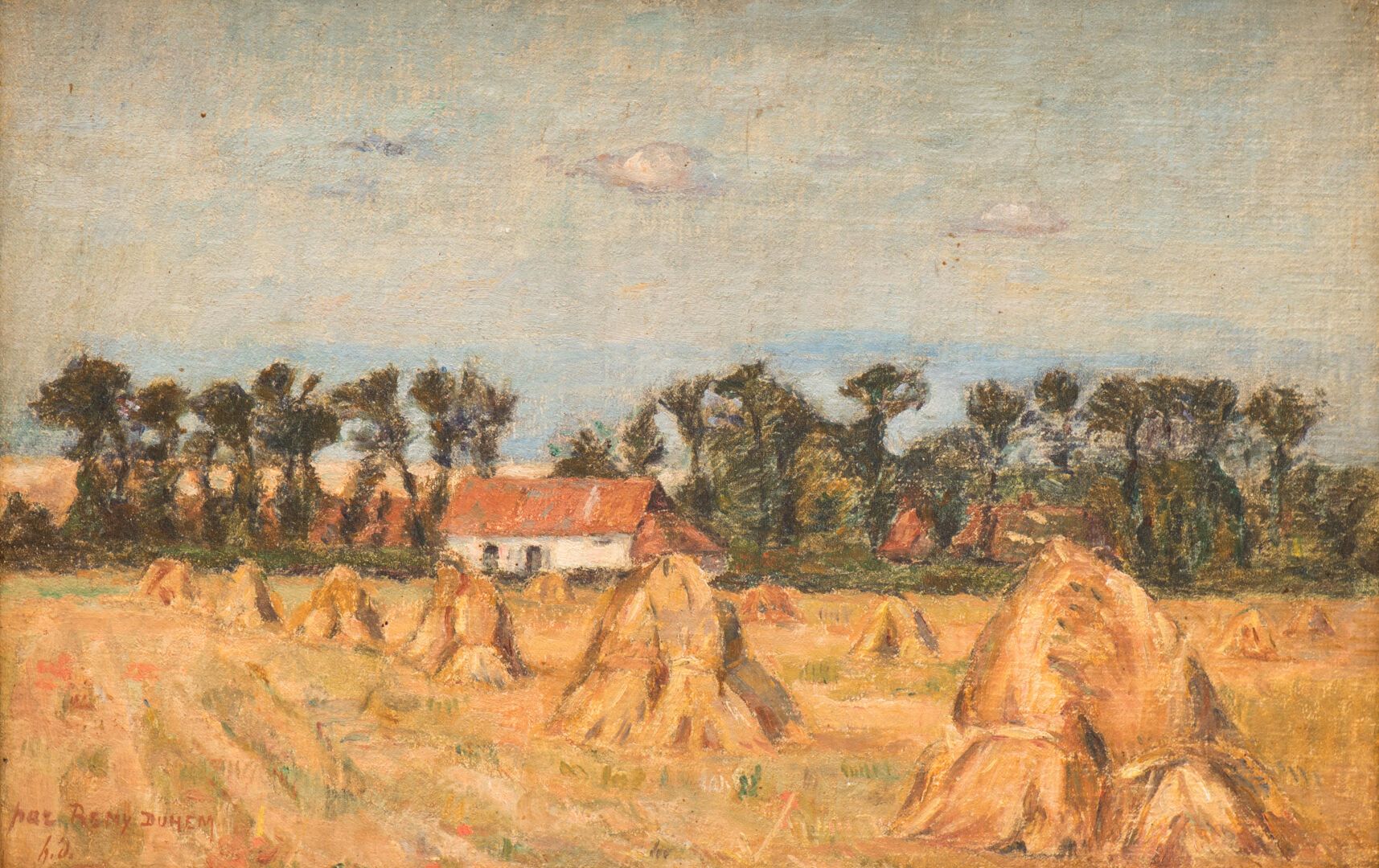 Null 雷米-杜赫姆（1891-1915）。"Camiers附近的干草堆"，布面油画，右下角有签名 "by Rémy Duhem / h. D."(27 x &hellip;
