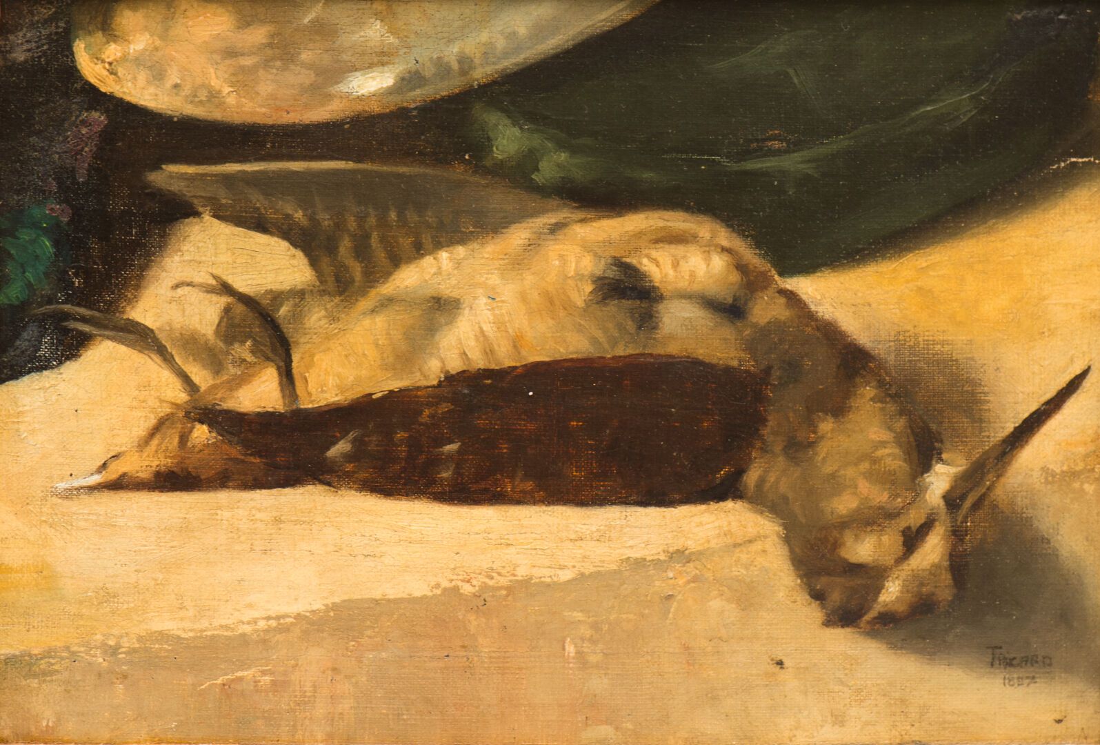 Null 归功于爱德华-欧仁-特里卡（1826-？）"静物与木鸡"，布面油画，装裱在面板上，右下角有签名和日期（23 x 33 cm）。