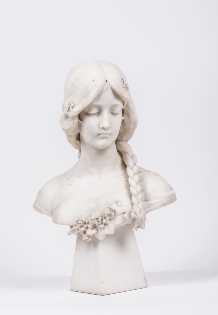 Attilio FAGIOLI (1877-1966). "Buste de jeune femme", sujet en marbre blanc, sign&hellip;