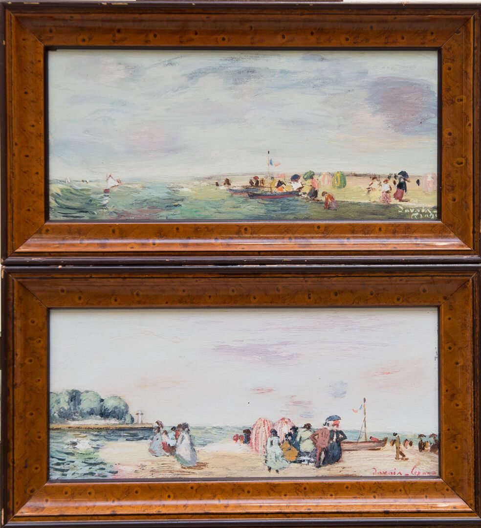 Null Pierre DAVAIN-LESAGE (1908-?). "Scènes de plage", paire d'huiles sur pannea&hellip;