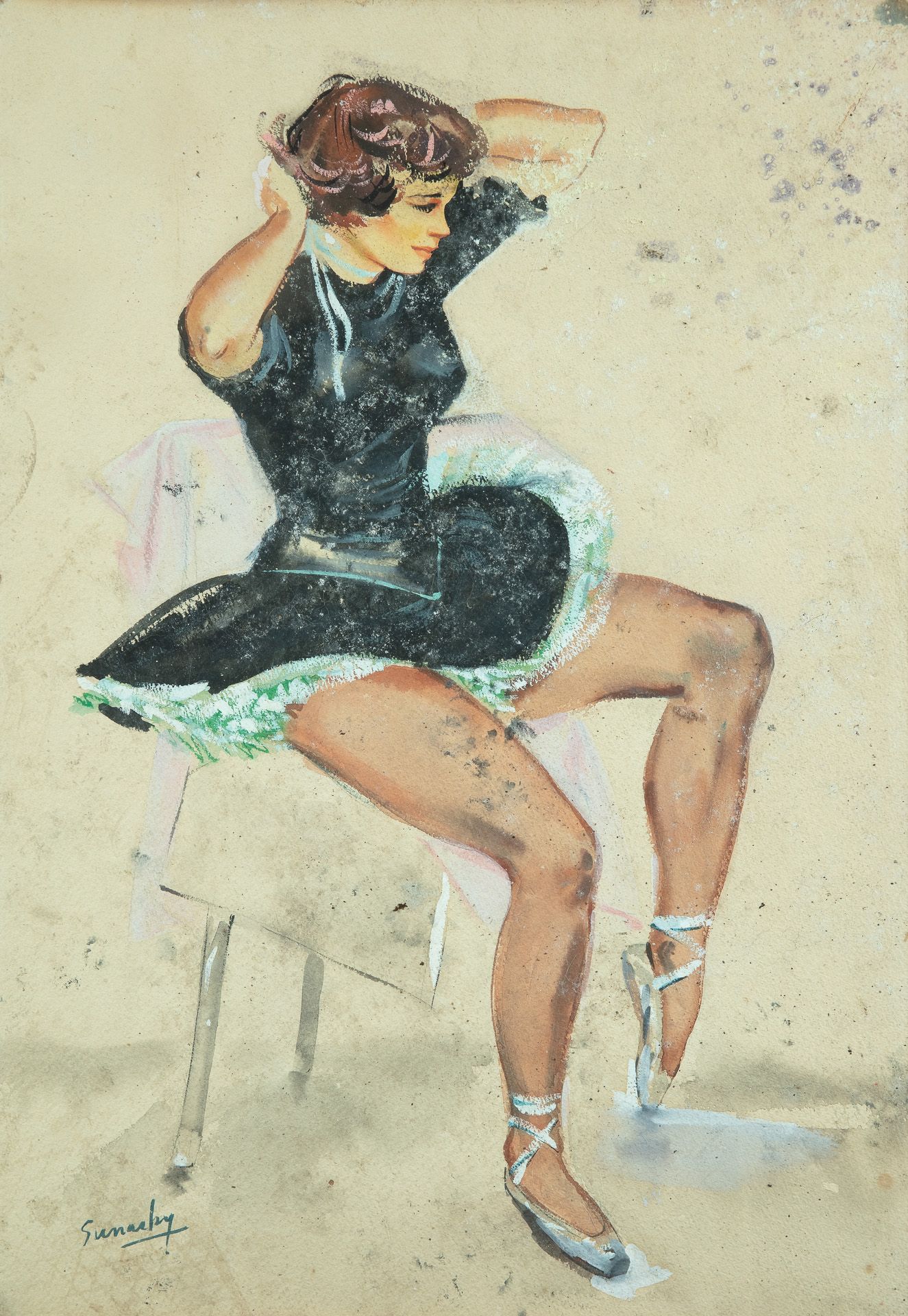 Null GUNARKY ( xx th ) 

Ballerina 

Watercolour, 61 x 42 cm, SBG. Alterations