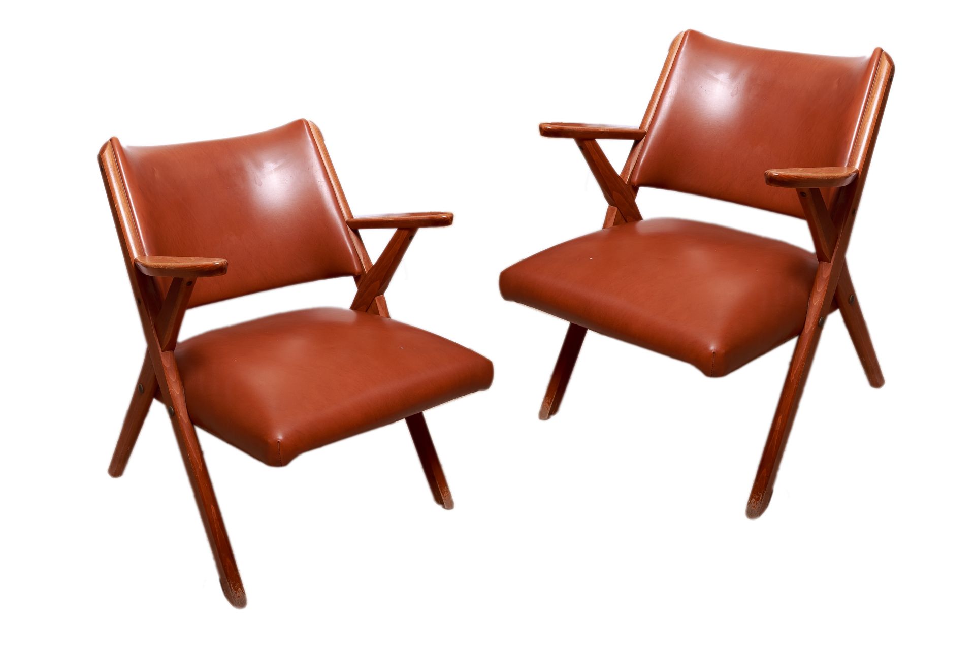 Null DEL VERA 

suite of 3 armchairs in skai and wood.