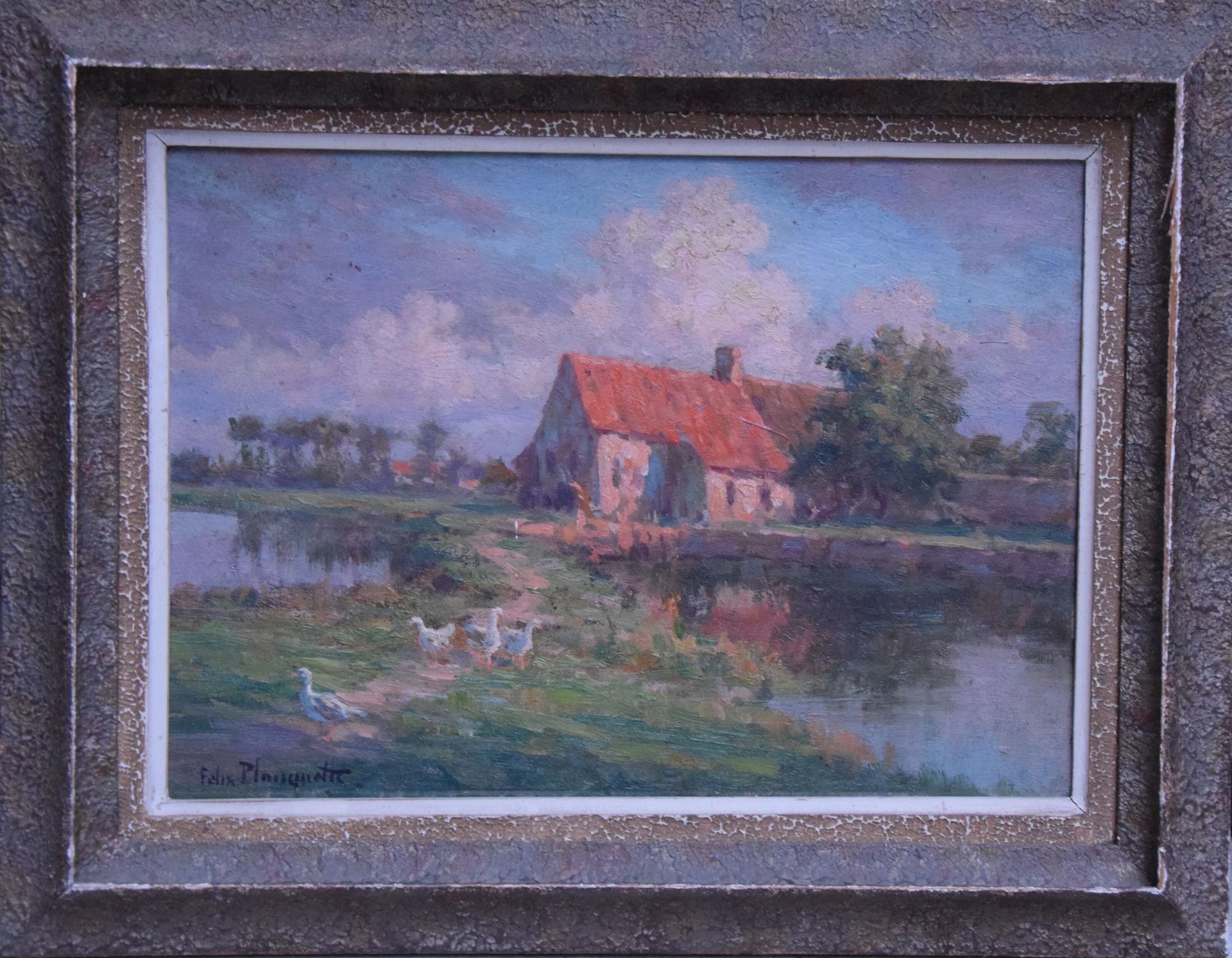 Null Félix PLANQUETTE (1873-1984), Ferme normande, huile sur panneau. 24 x 33 cm