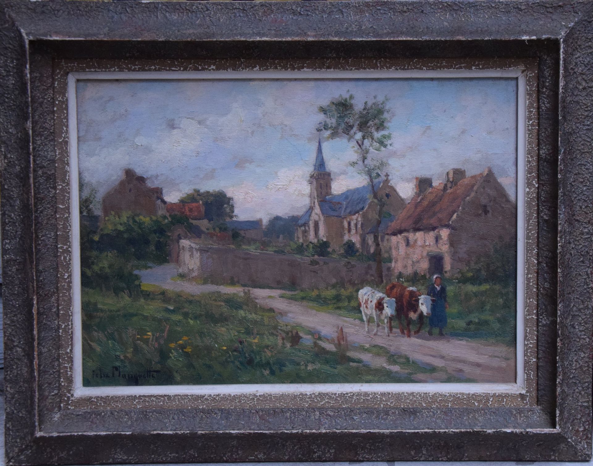 Null Félix PLANQUETTE (1873-1984), Village de campagne, huile sur panneau. 24 x &hellip;