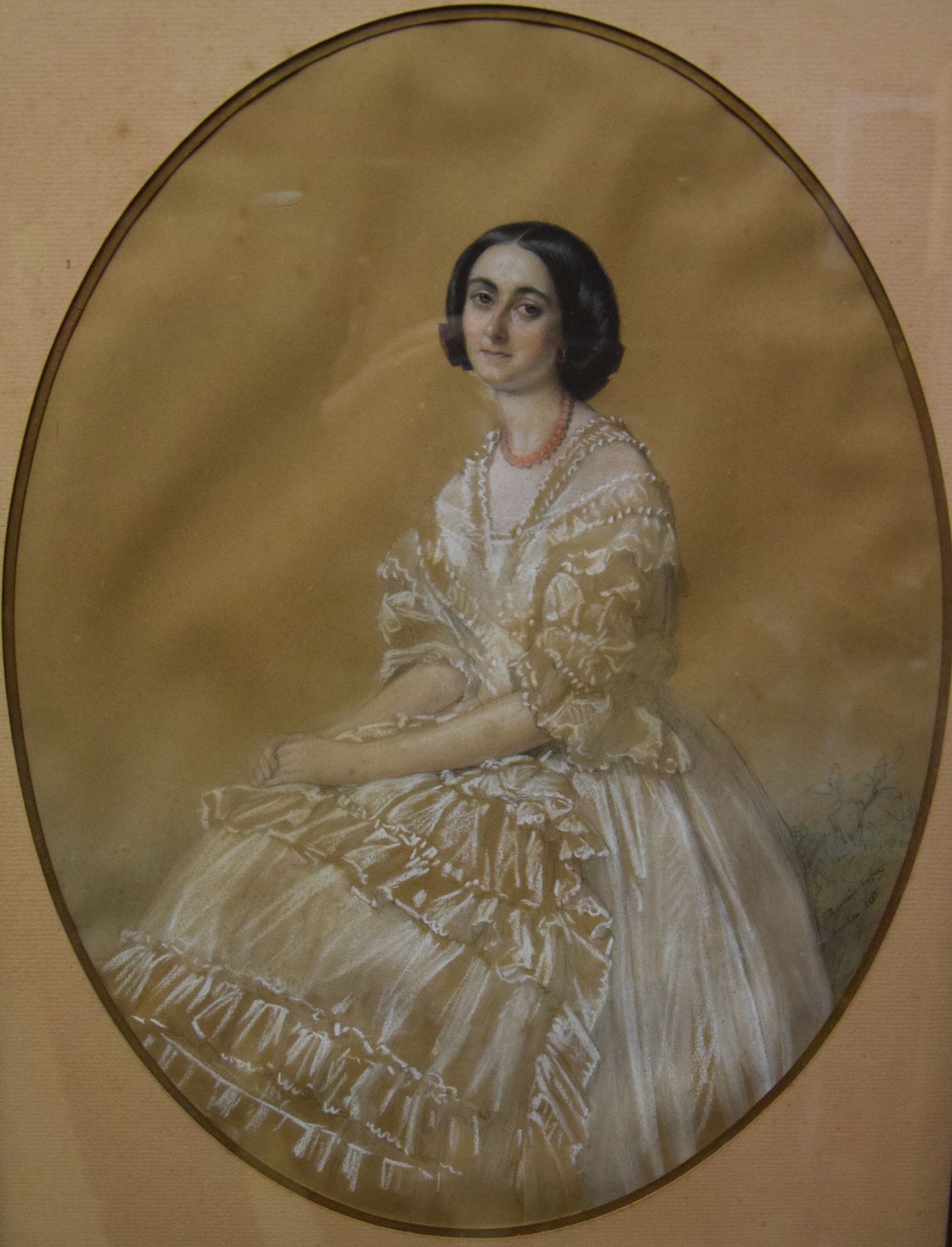 Null Romain CAZES (1810-1881), Portrait d' Hermine de la Morinière, Pastel oval &hellip;